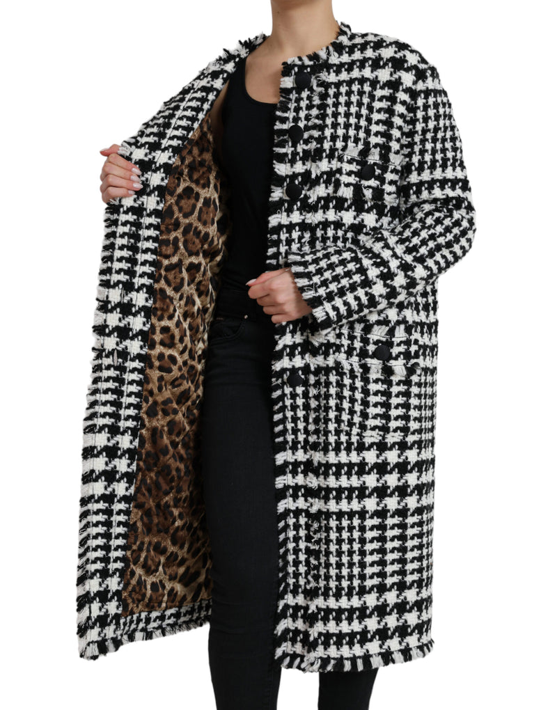 Dolce & Gabbana Elegant Houndstooth Long Trench Women's Coat