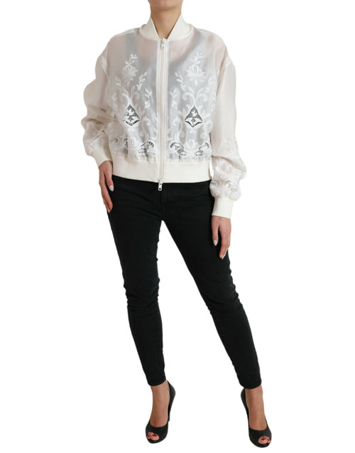 Dolce & Gabbana Elegant White Silk Bomber Women's Jacket