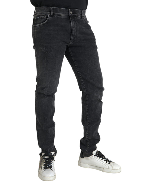 Dolce & Gabbana Gray Cotton Stretch Skinny Denim Logo Men's Jeans