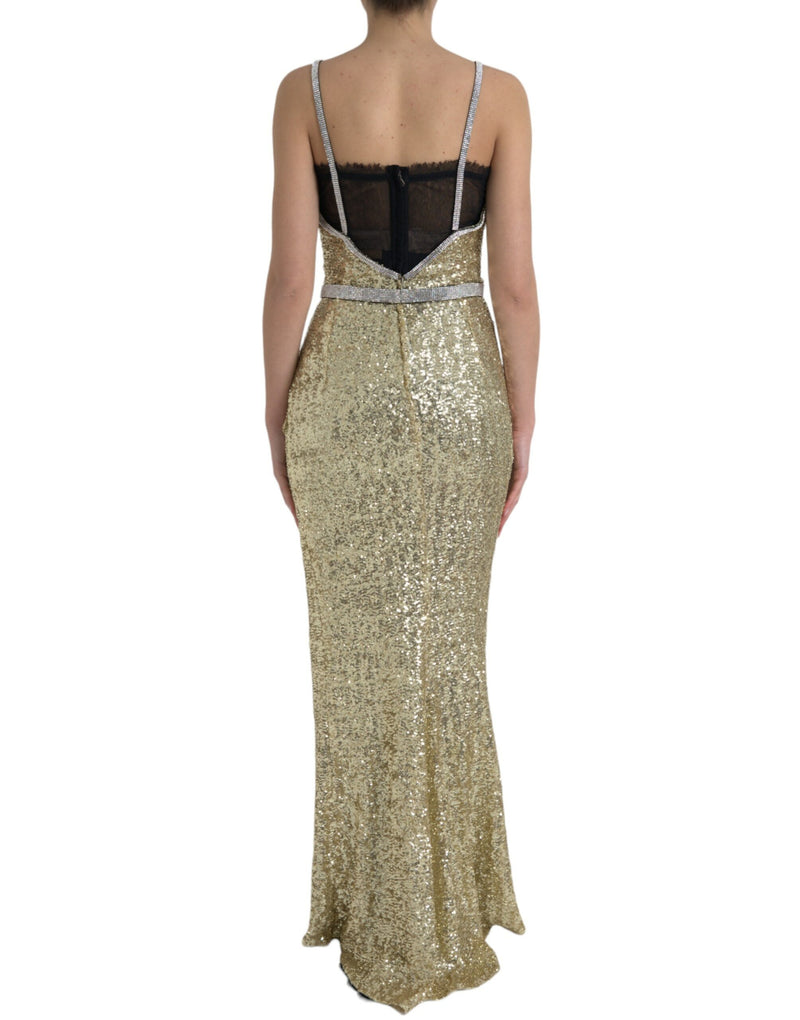 Dolce & Gabbana Golden Sequin Evening Dress with Silk Blend Women's Lining