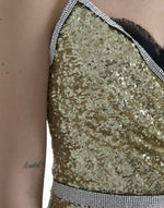 Dolce & Gabbana Golden Sequin Evening Dress with Silk Blend Women's Lining