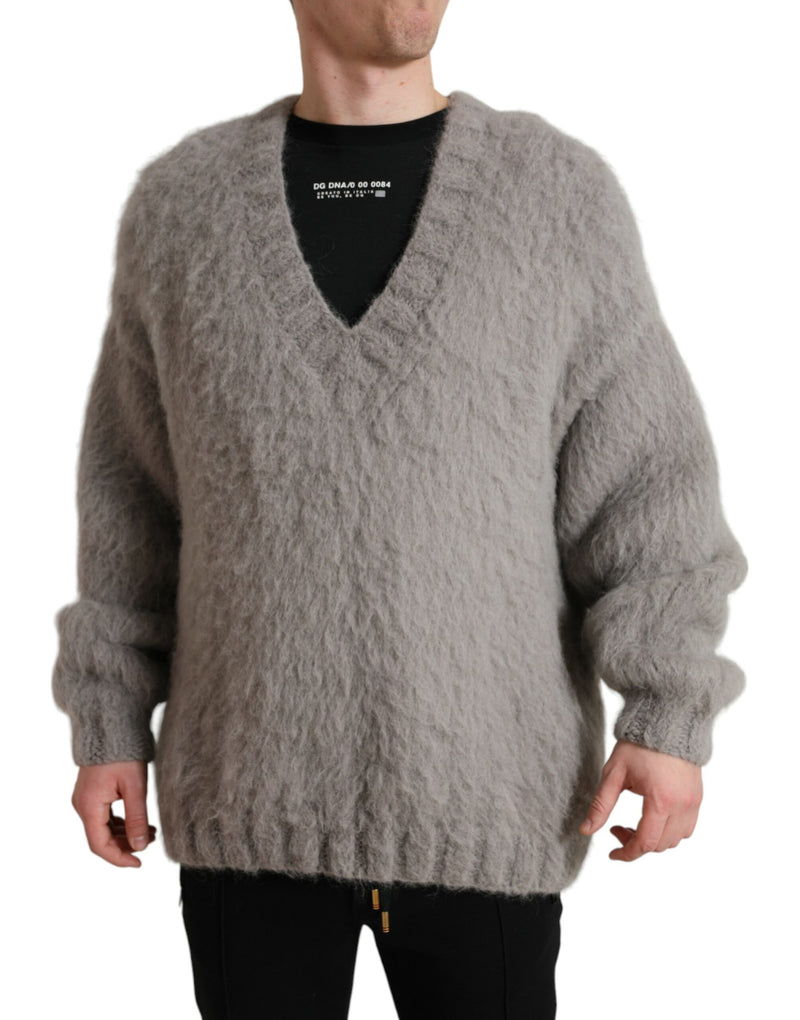 Dolce & Gabbana Elegant Grey V-Neck Alpaca Blend Men's Sweater