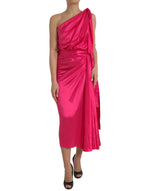 Dolce & Gabbana Elegant Fuchsia Silk One-Shoulder Wrap Women's Dress