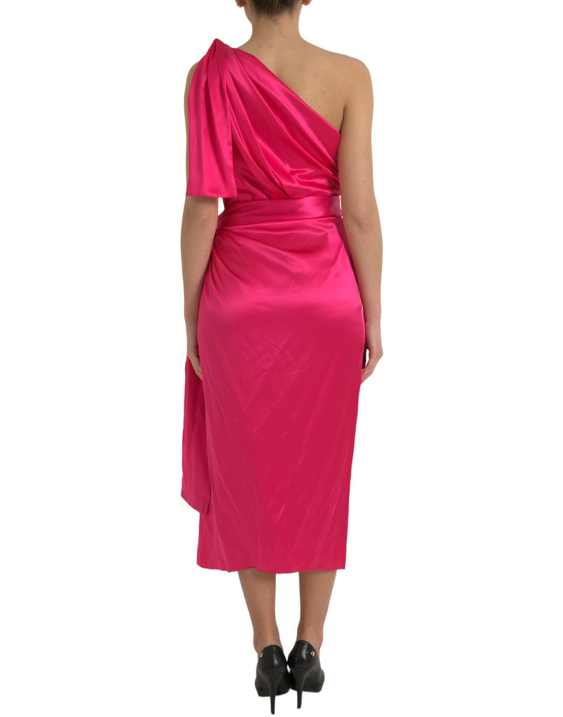 Dolce & Gabbana Elegant Fuchsia Silk One-Shoulder Wrap Women's Dress