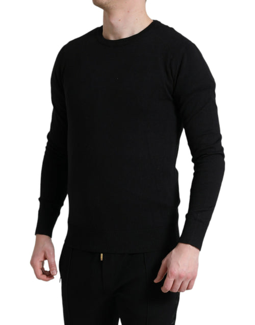 Dolce & Gabbana Elegant Black Cotton Crewneck Pullover Men's Sweater