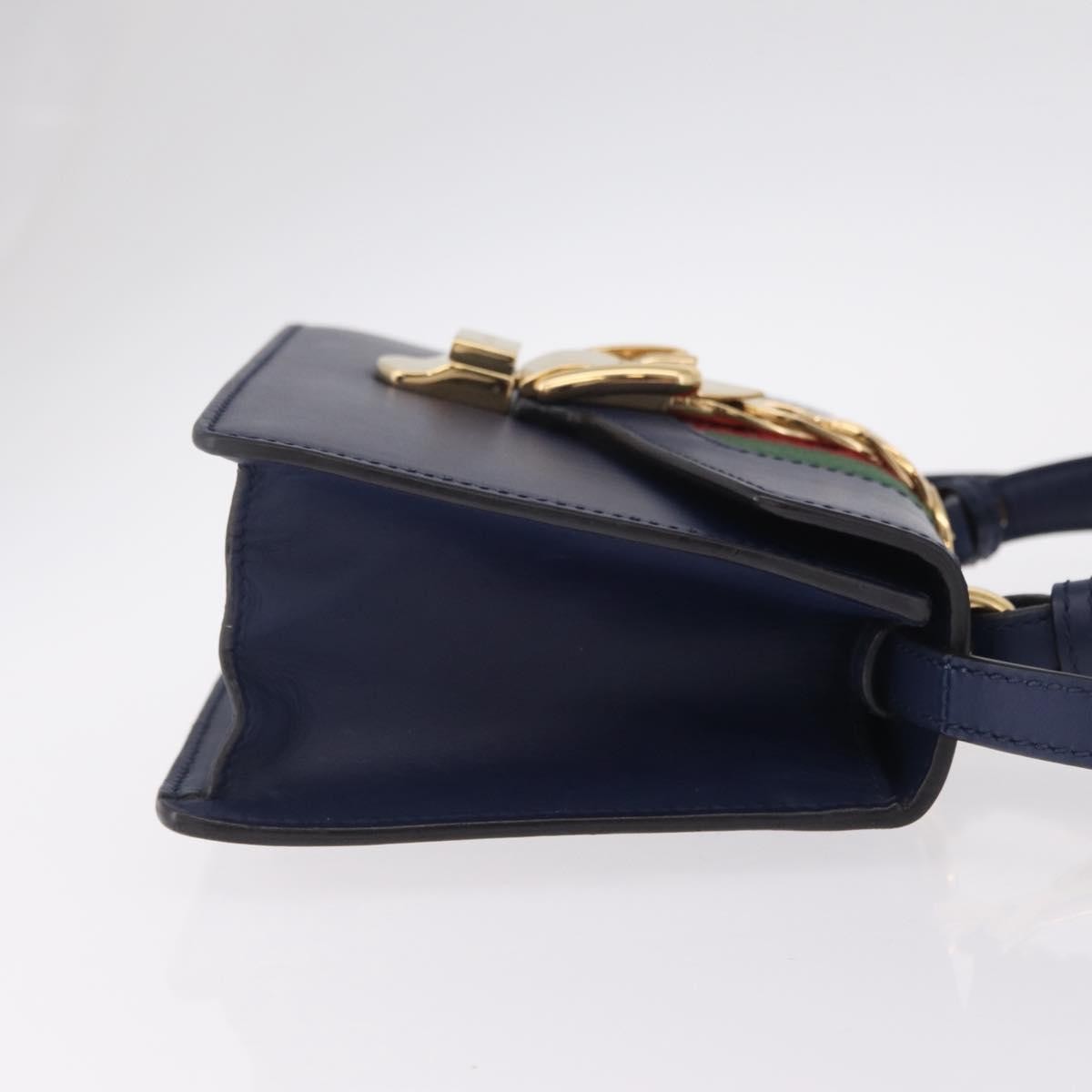 Gucci Sylvie Top Handle Leather Navy Leather Handbag (Pre-Owned)
