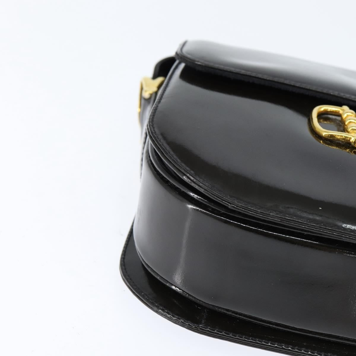 Celine Vintage Carriage Flap Clutch Leather Black Patent_Leather Shoulder Bag Bag (Pre-Owned)
