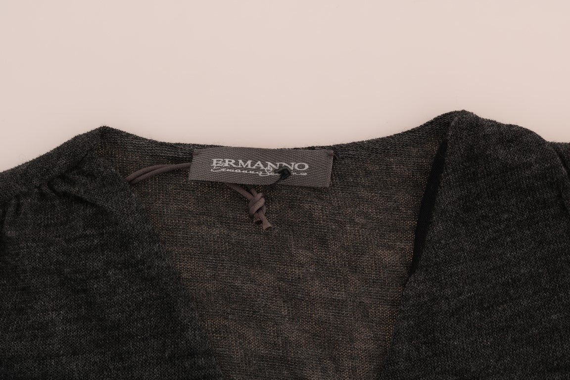 Ermanno Scervino Gray Wool Lace Top Long Sleeved Women's T-shirt