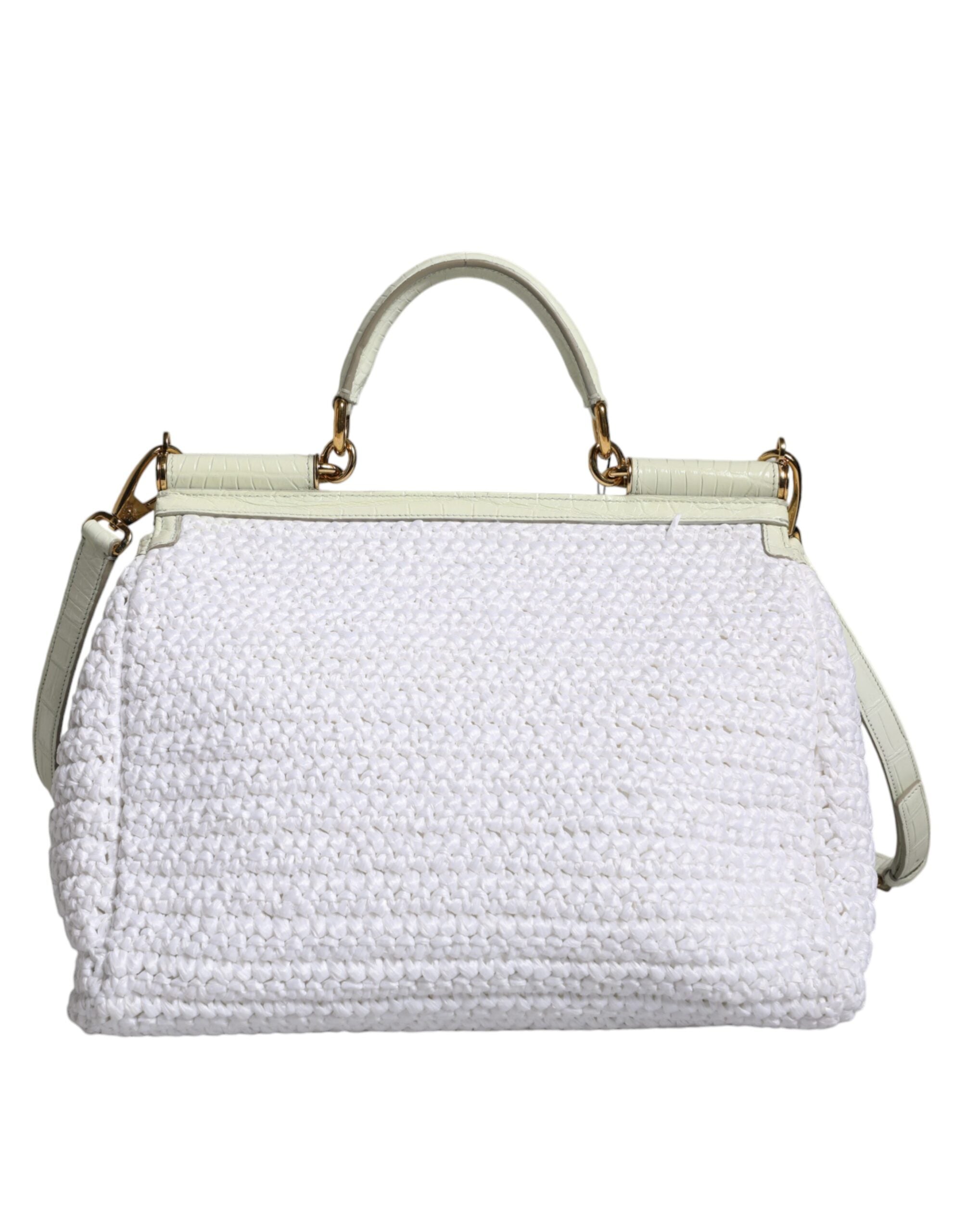 Dolce & Gabbana White Rafia Leather SICILY Crossbody Women's Bag
