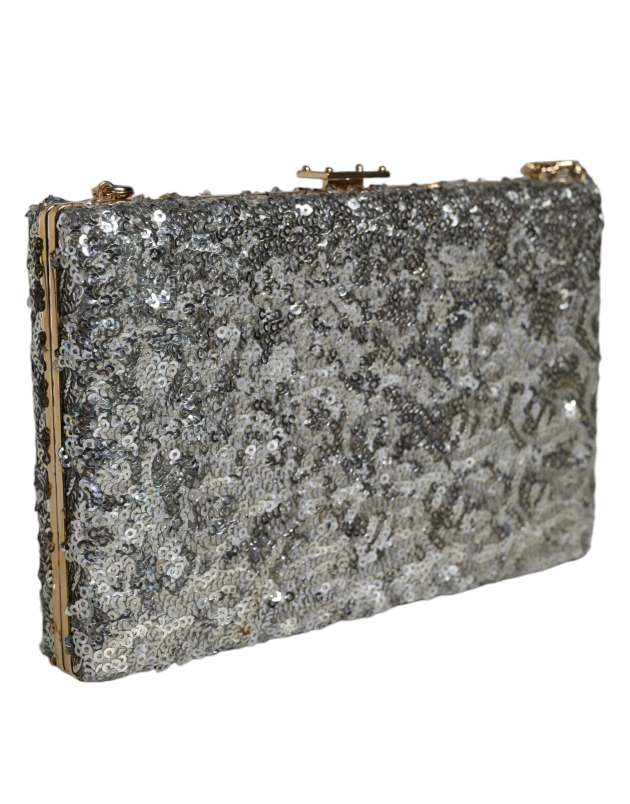 Dolce & Gabbana Silver Sequined Clutch Evening Crossbody Women's Bag (Pre-Owned)