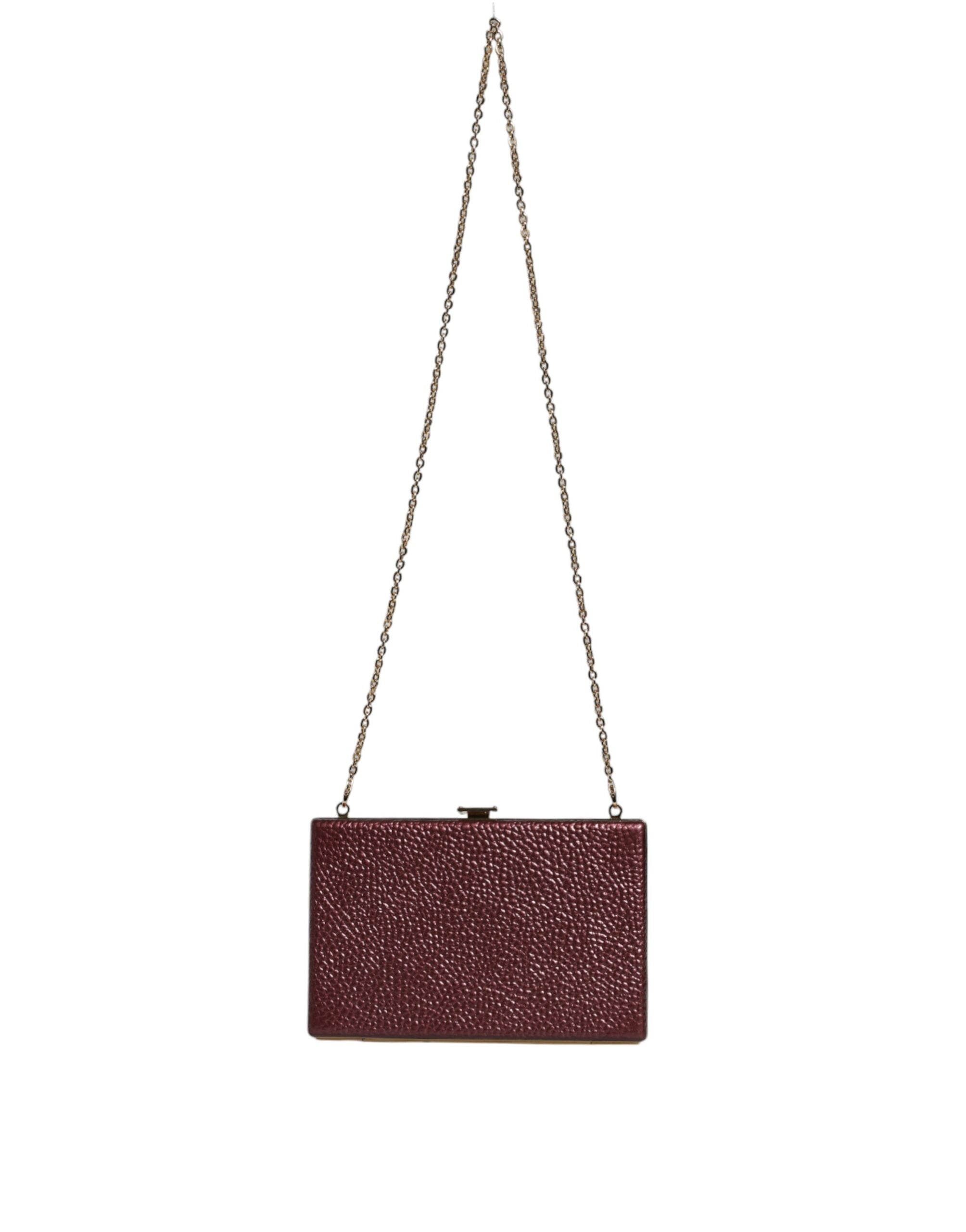 Dolce & Gabbana Maroon Leather Clutch Evening Crossbody Women's Bag