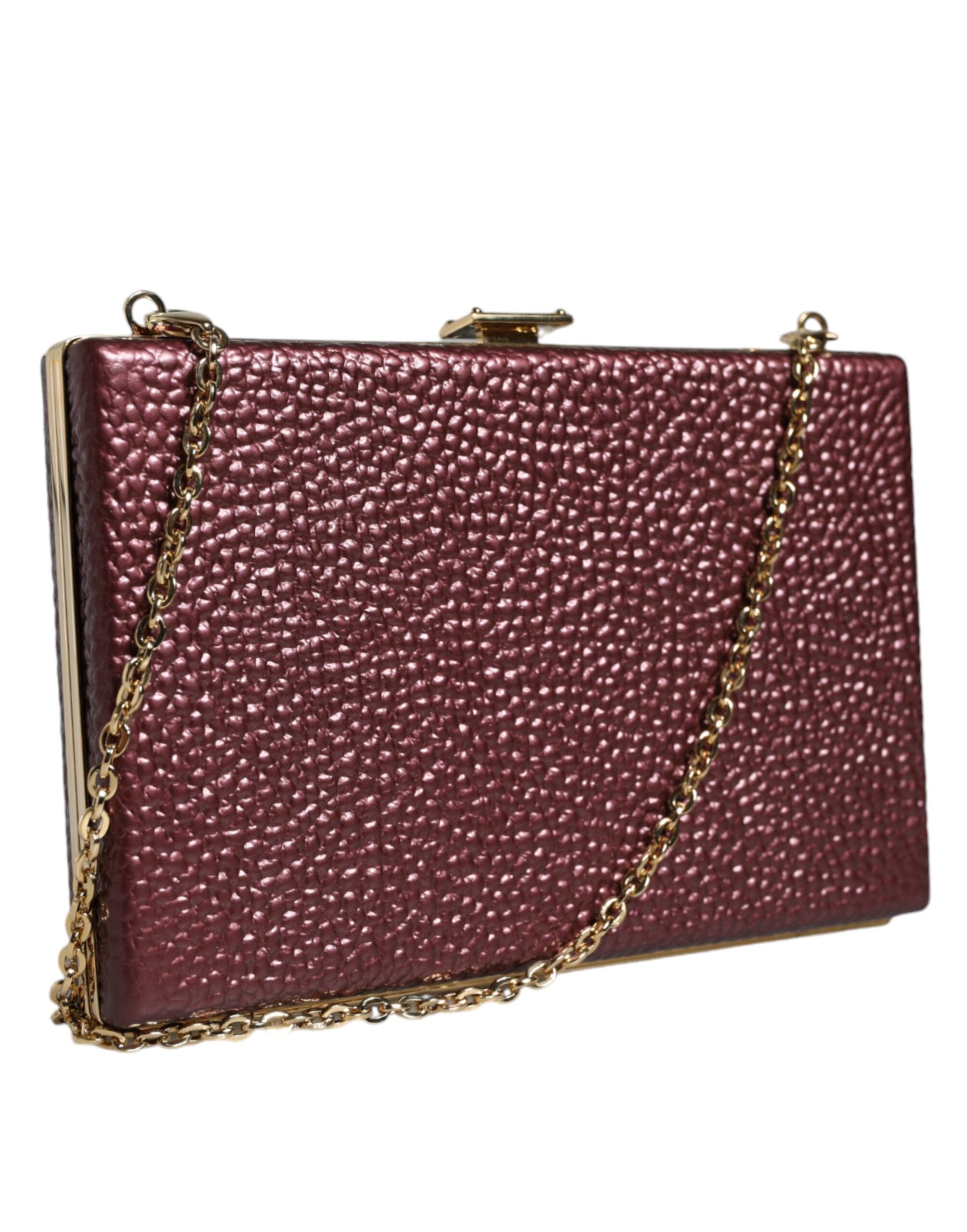 Dolce & Gabbana Maroon Leather Clutch Evening Crossbody Women's Bag