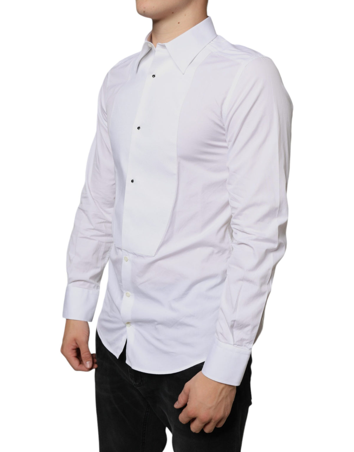 Dolce & Gabbana White Bib Cotton Poplin Formal Dress Men's Shirt