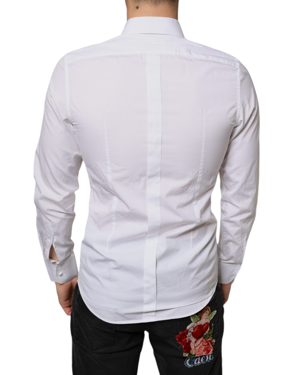 Dolce & Gabbana White Bib Cotton Poplin Formal Dress Men's Shirt