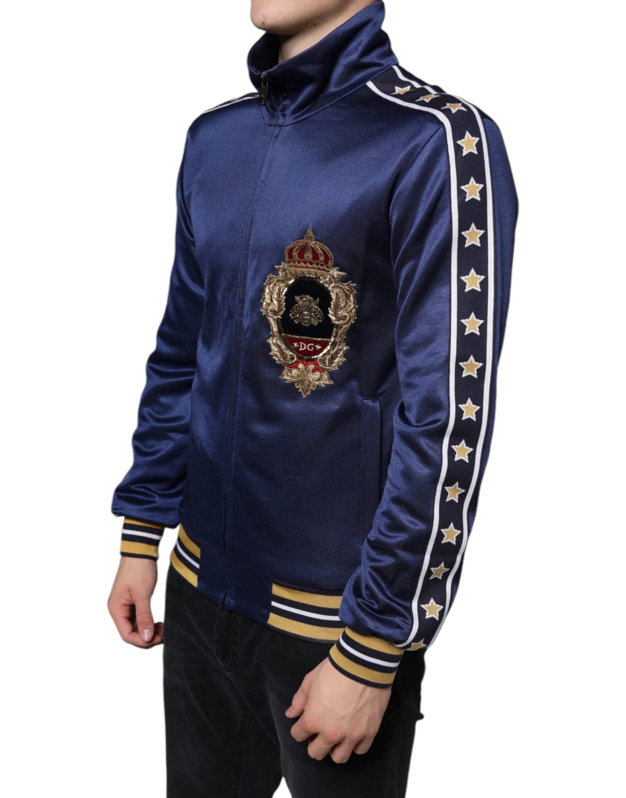 Dolce & Gabbana Blue Heraldic Patch Stripe King Bee Men's Sweater (Pre-Owned)