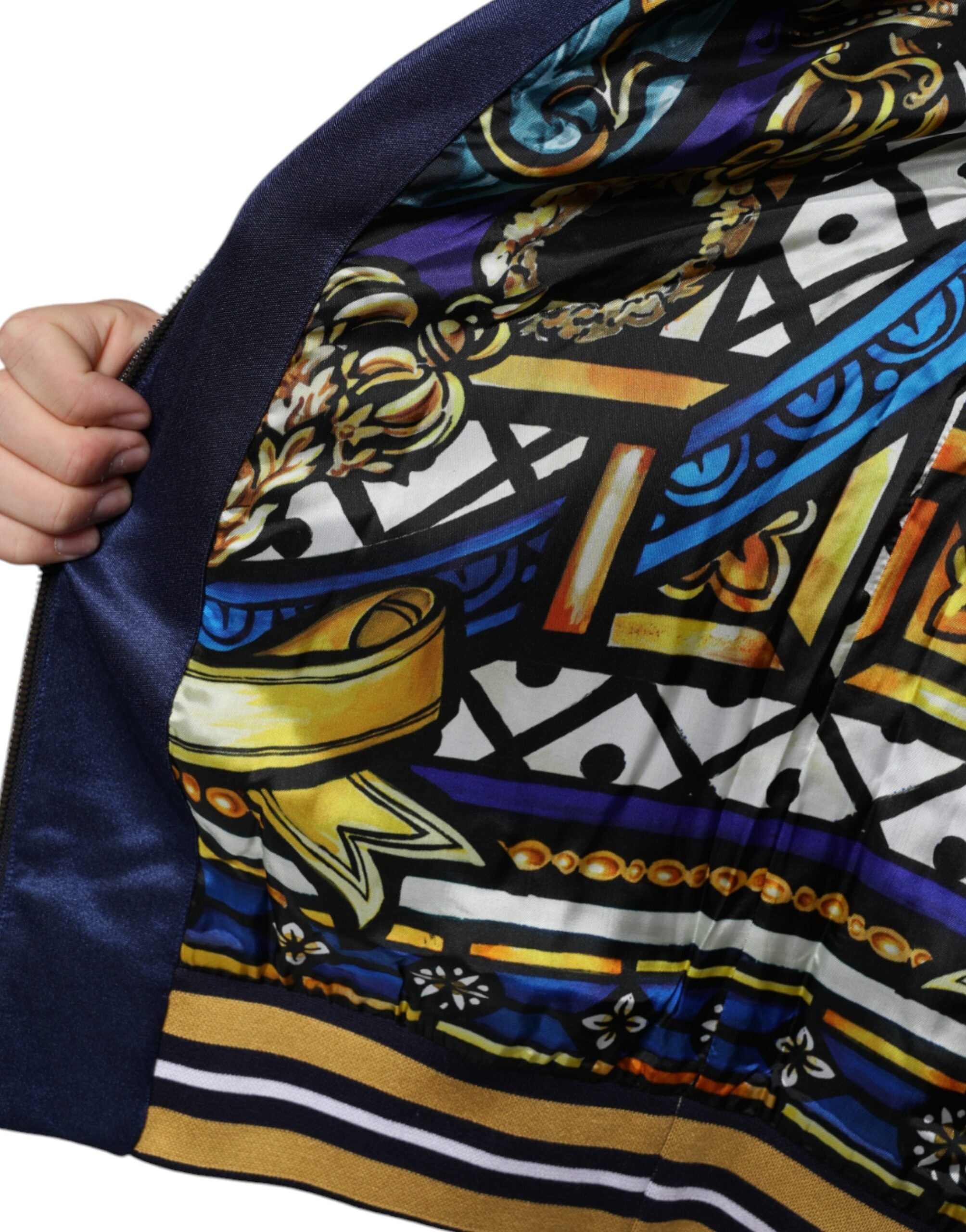 Dolce & Gabbana Blue Heraldic Patch Stripe King Bee Men's Sweater (Pre-Owned)