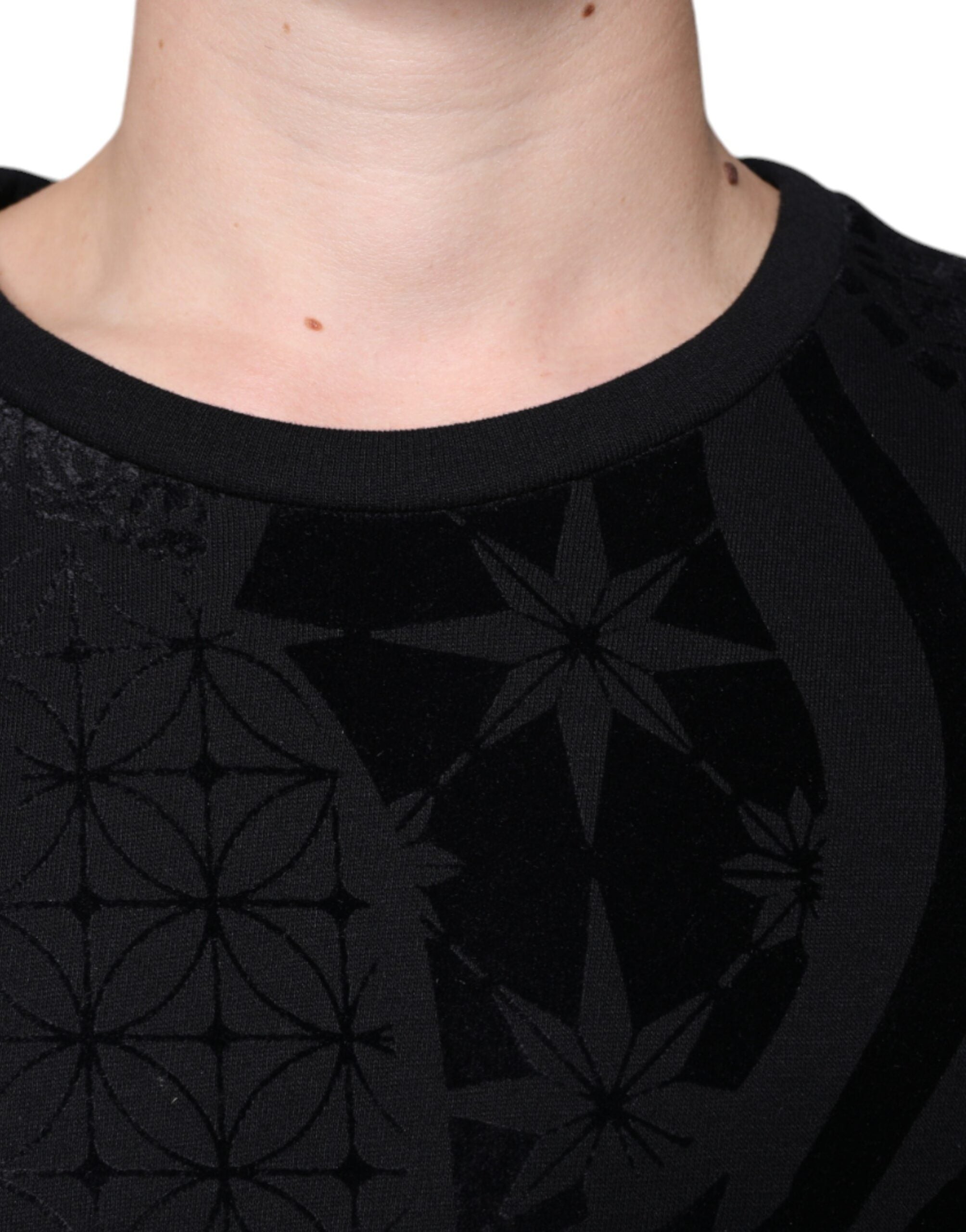 Dolce & Gabbana Black Printed Crew Neck Sweatshirt Men's Sweater