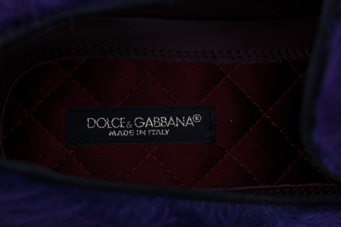 Dolce & Gabbana Purple Sheep Fur Leather Women's Loafers