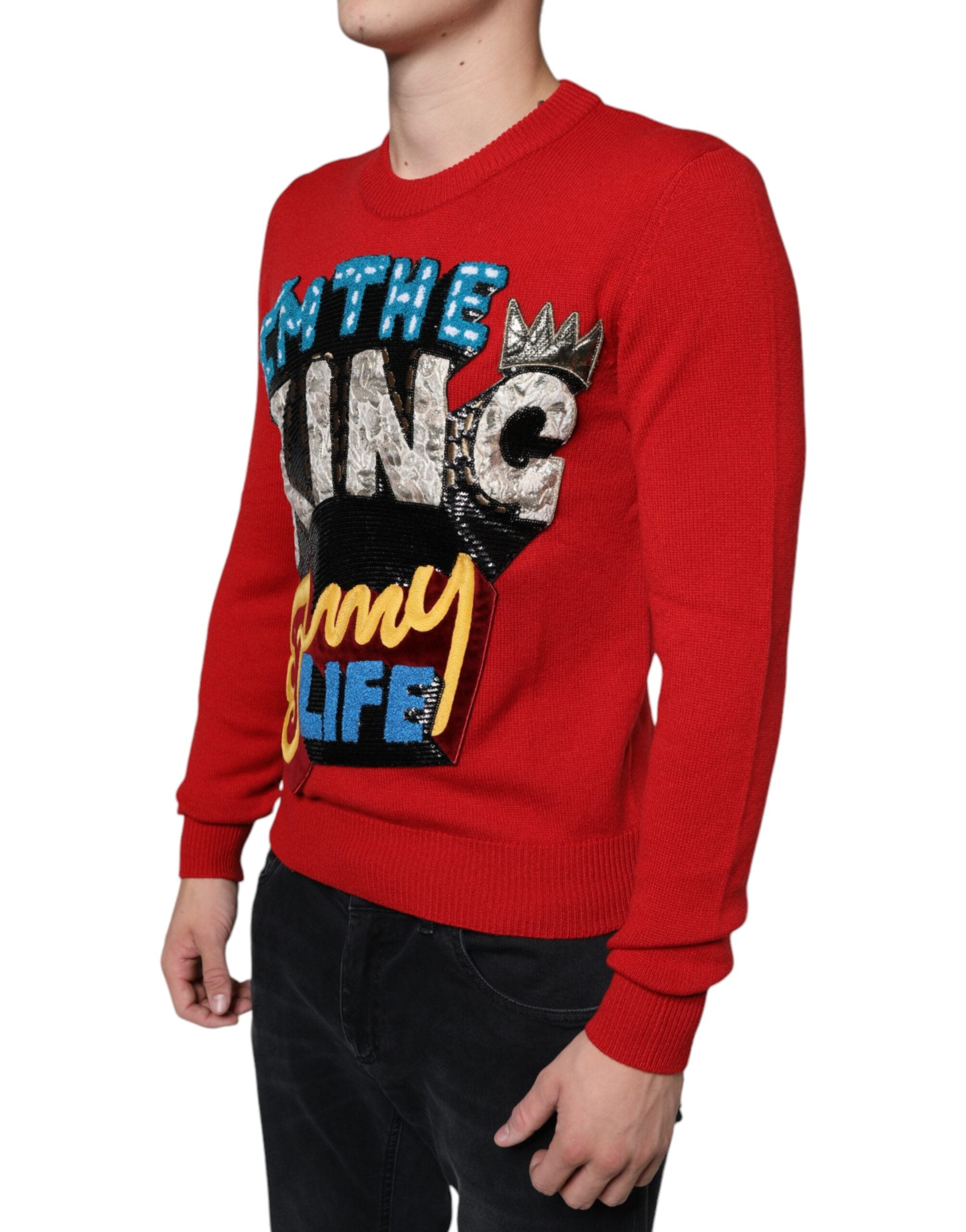 Dolce & Gabbana Red I'm The King Wool Crew Neck Sweatshirt Men's Sweater