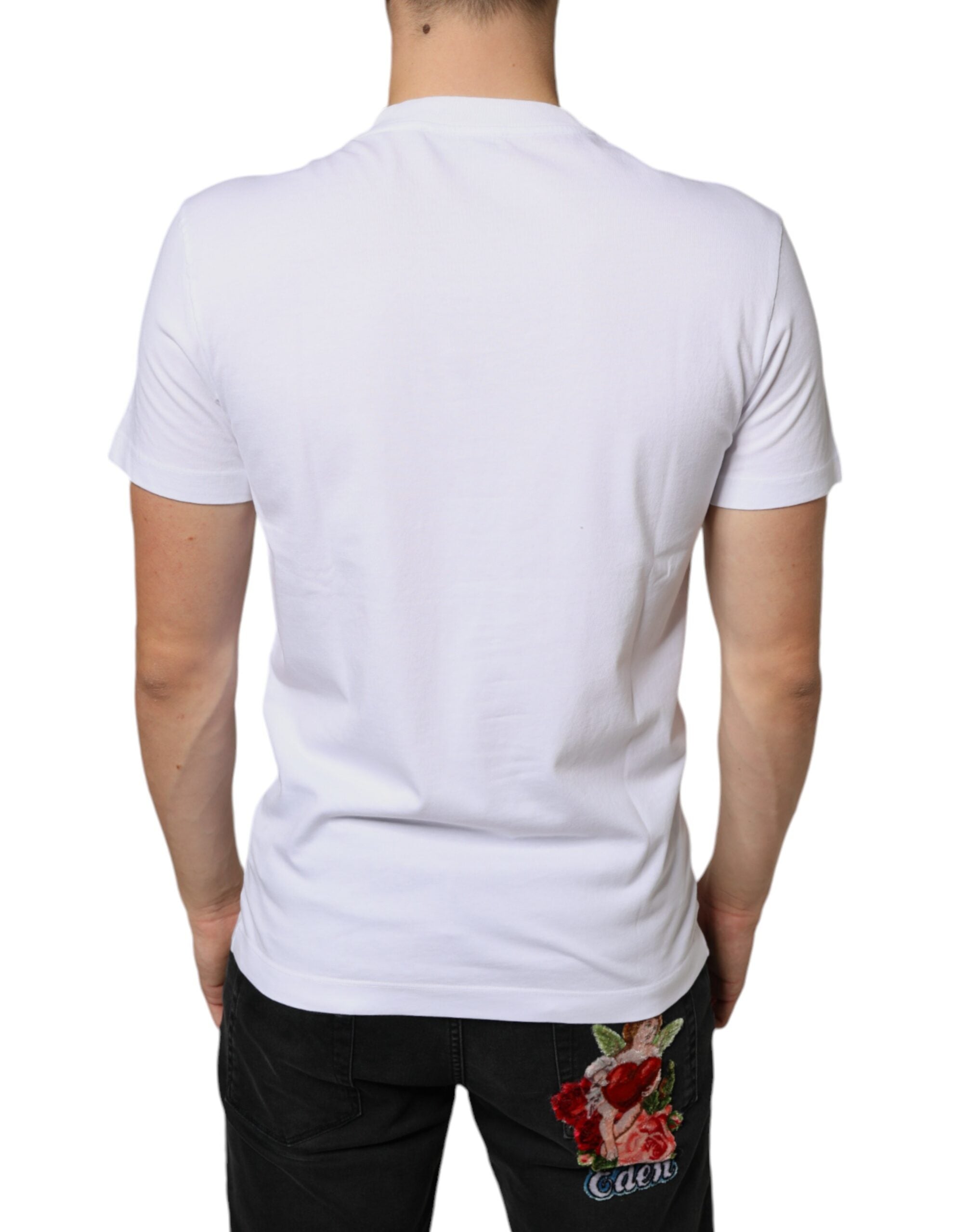 Dolce & Gabbana White Cotton DG Applique Casual Men's T-shirt