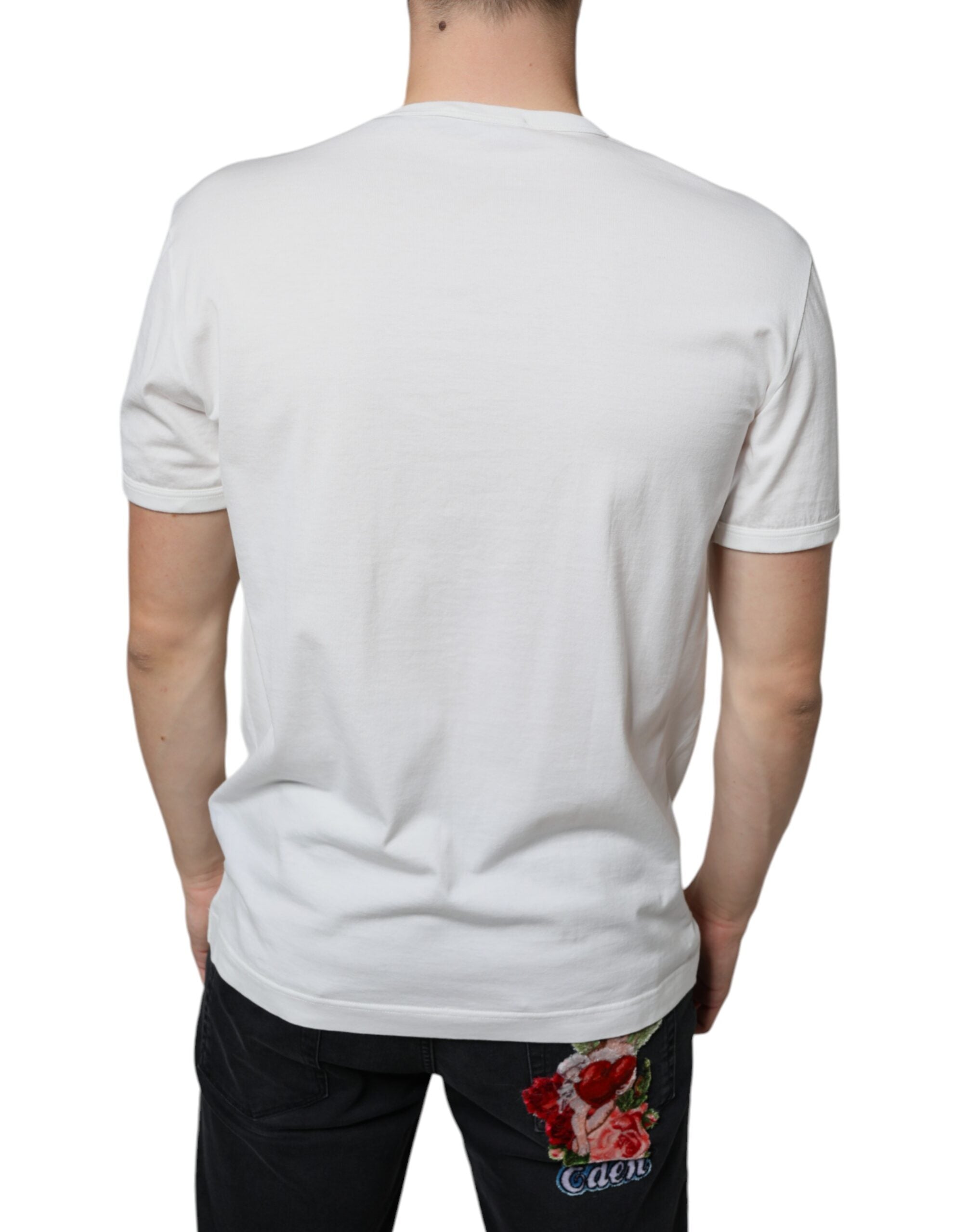 Dolce & Gabbana White Logo Embossed Cotton Crewneck Men's T-shirt