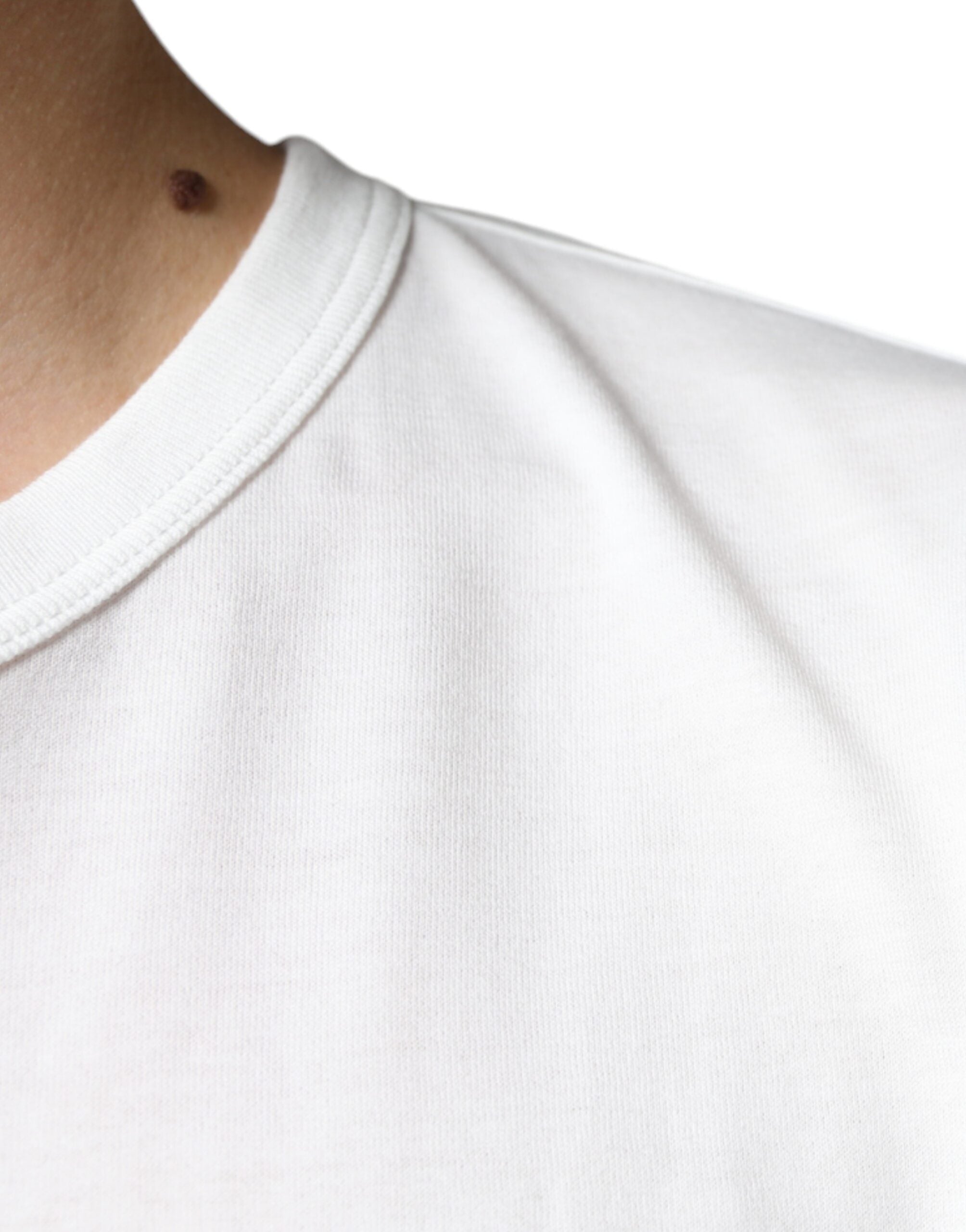 Dolce & Gabbana White Logo Embossed Cotton Crewneck Men's T-shirt