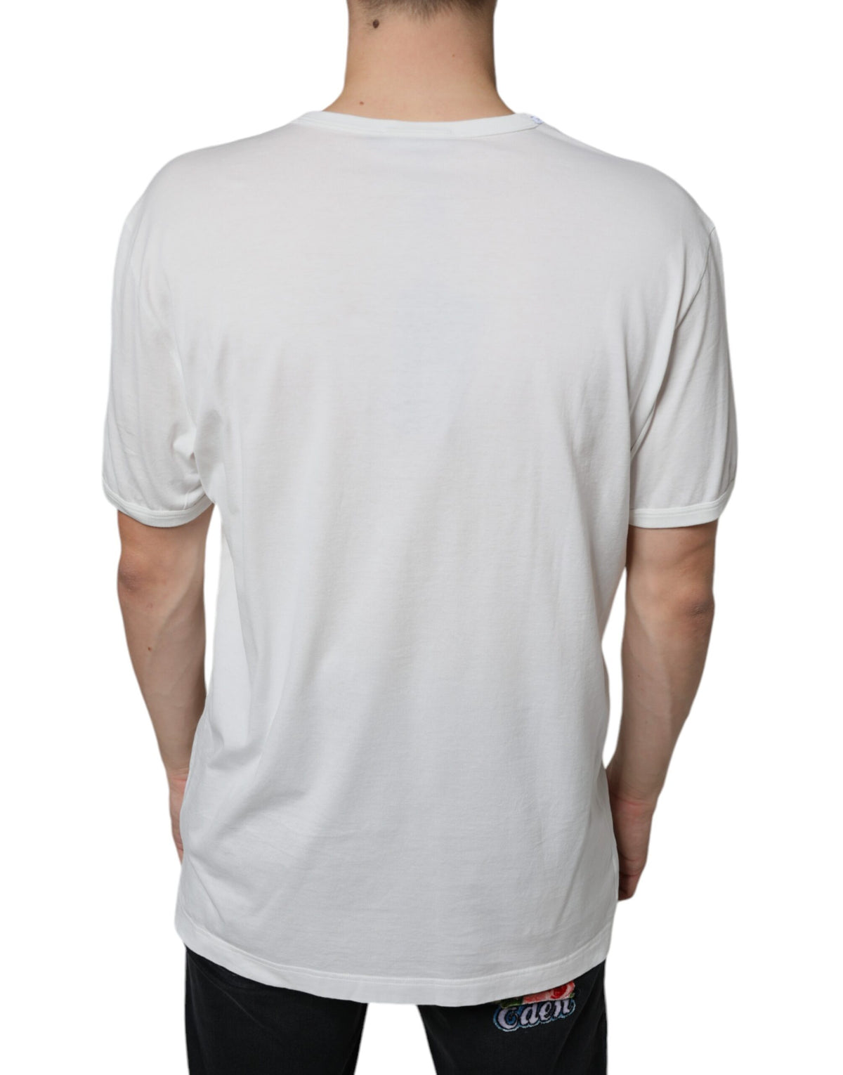 Dolce & Gabbana White Logo Embossed Cotton Crewneck Men's T-shirt (Pre-Owned)