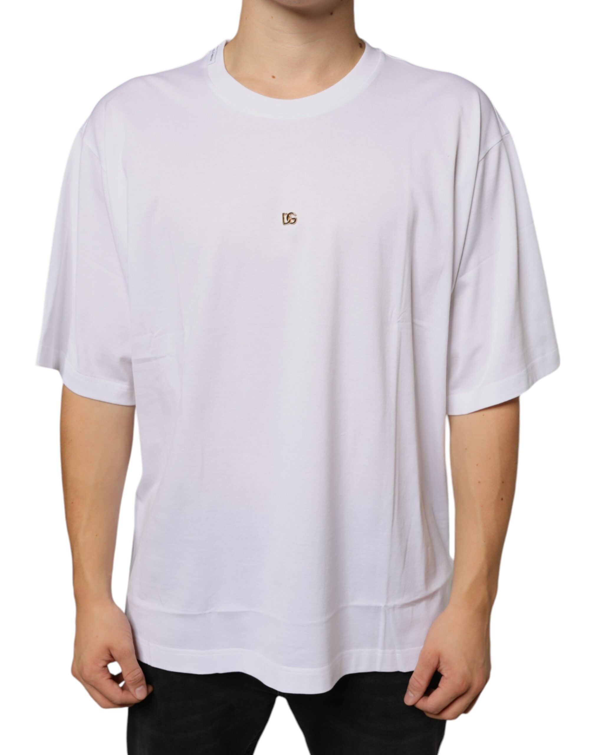 Dolce & Gabbana White Metal DG Logo Cotton Short Sleeves Men's T-shirt