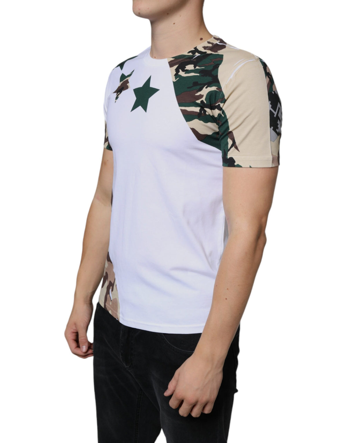 Dolce & Gabbana White Camouflage Stars Crew Neck Men's T-shirt (Pre-Owned)