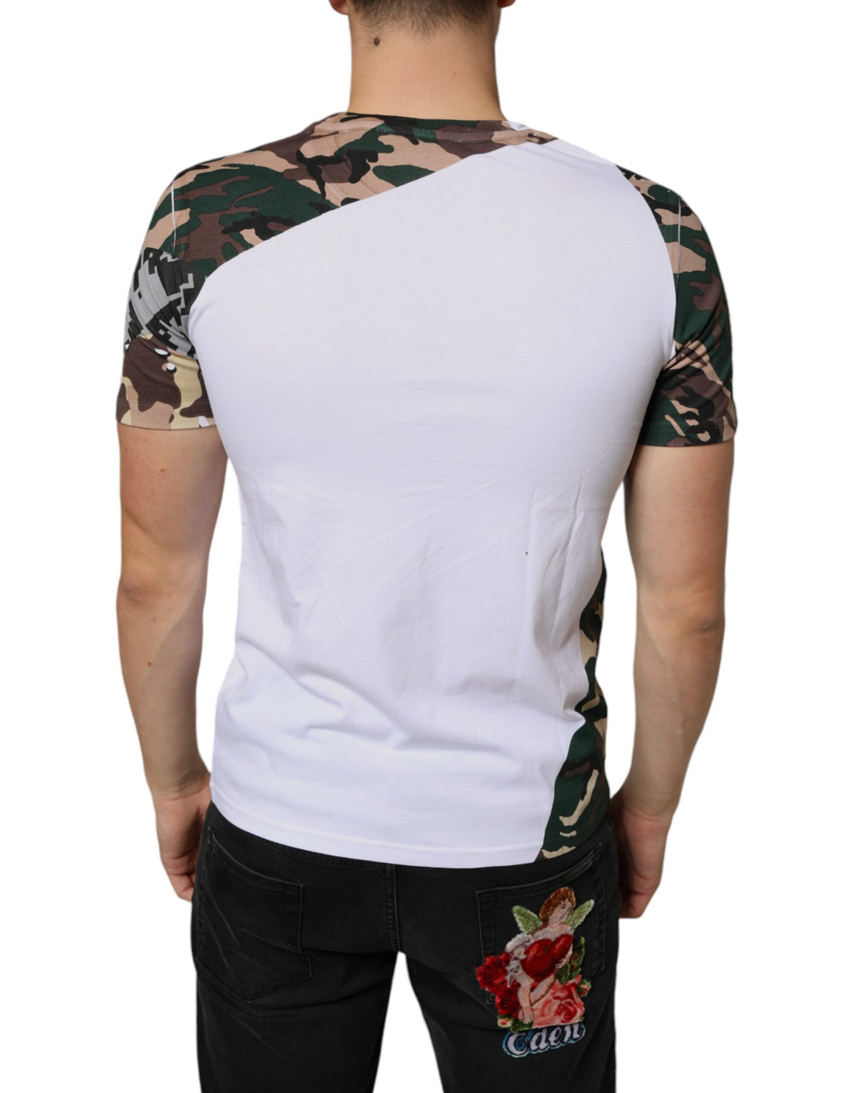 Dolce & Gabbana White Camouflage Stars Crew Neck Men's T-shirt (Pre-Owned)