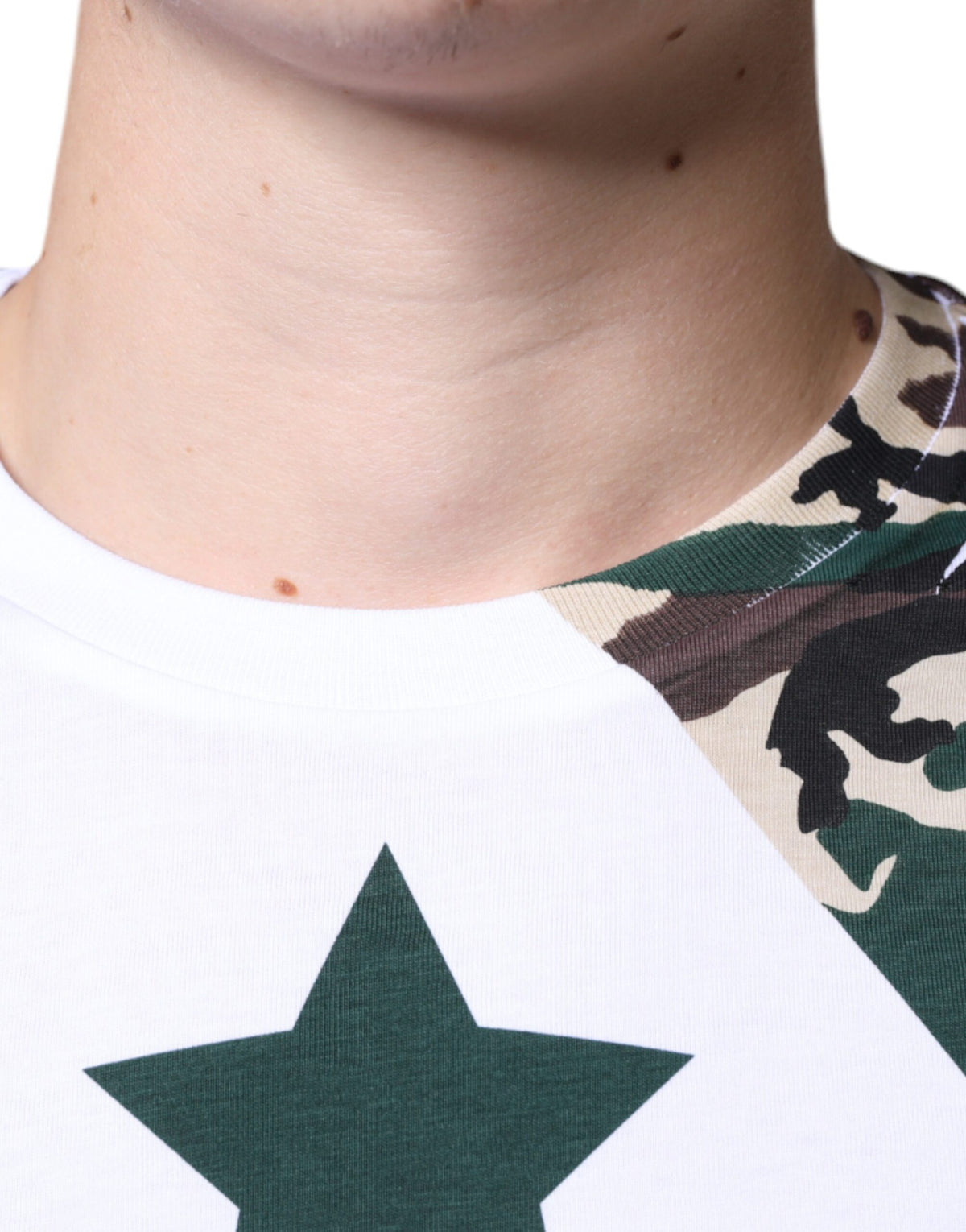 Dolce & Gabbana White Camouflage Stars Crew Neck Men's T-shirt (Pre-Owned)