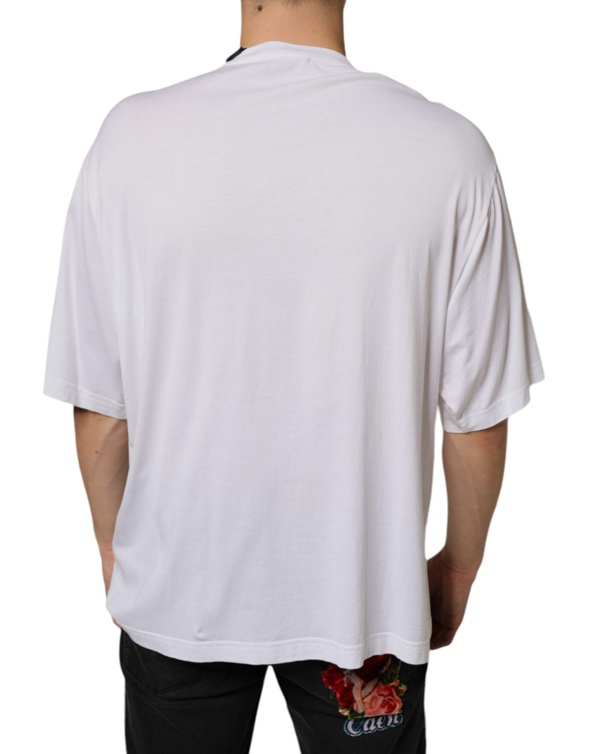Dolce & Gabbana White Cotton Necklace Embellished Men's T-shirt