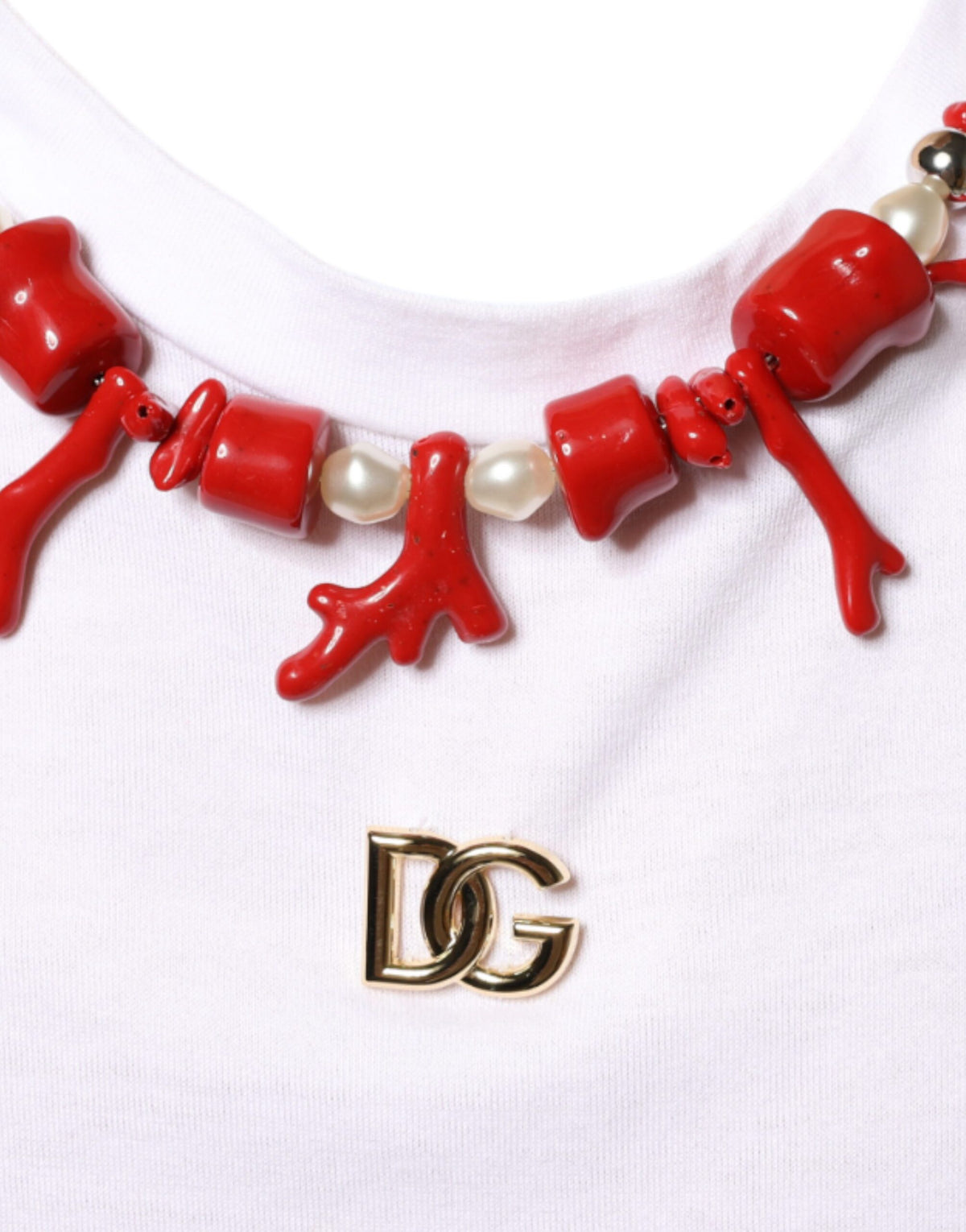 Dolce & Gabbana White Cotton Necklace Embellished Men's T-shirt