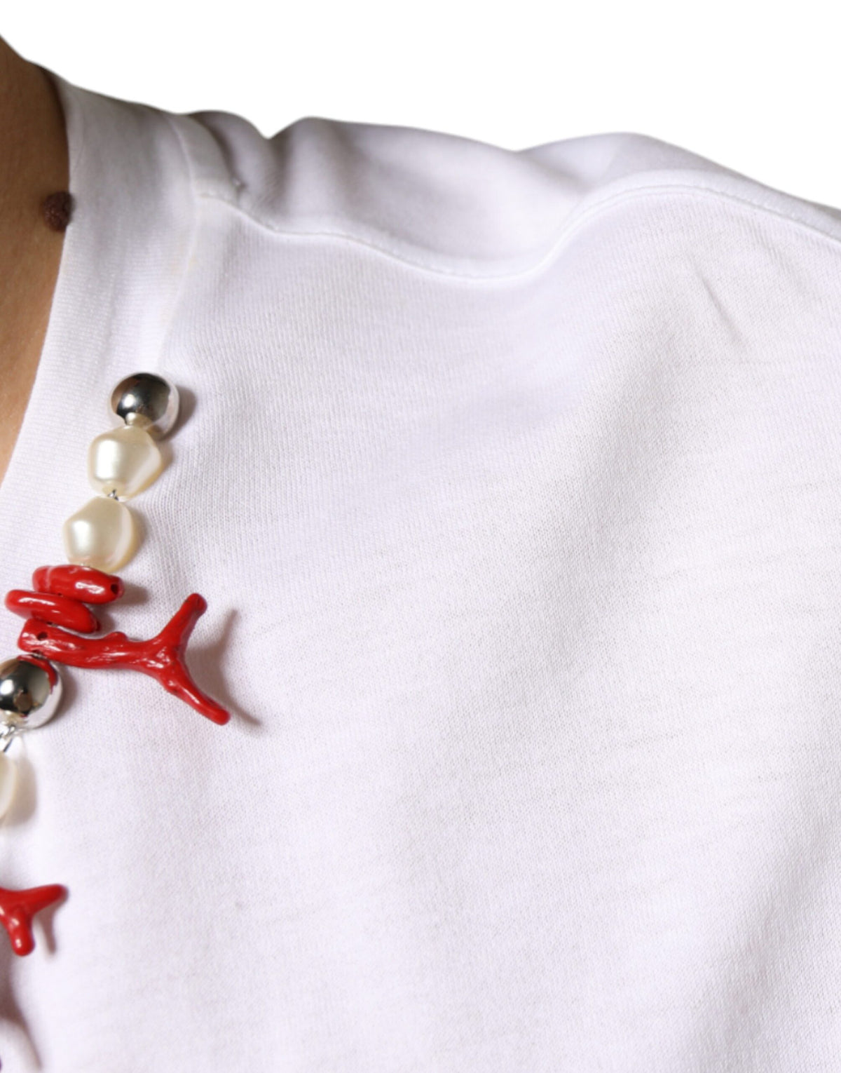 Dolce & Gabbana White Cotton Necklace Embellished Men's T-shirt