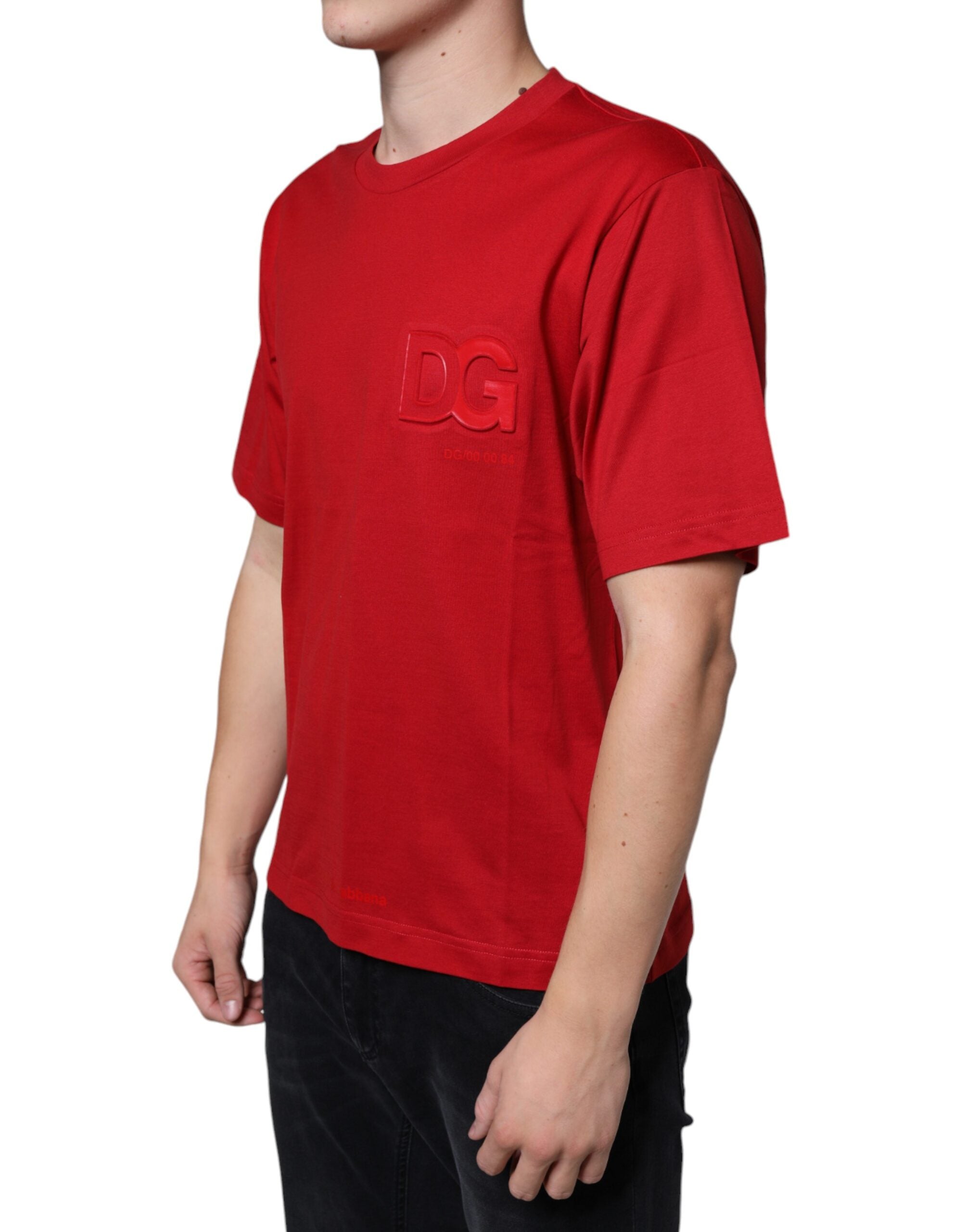 Dolce & Gabbana Red Cotton DG Logo Print Crew Neck Men's T-shirt