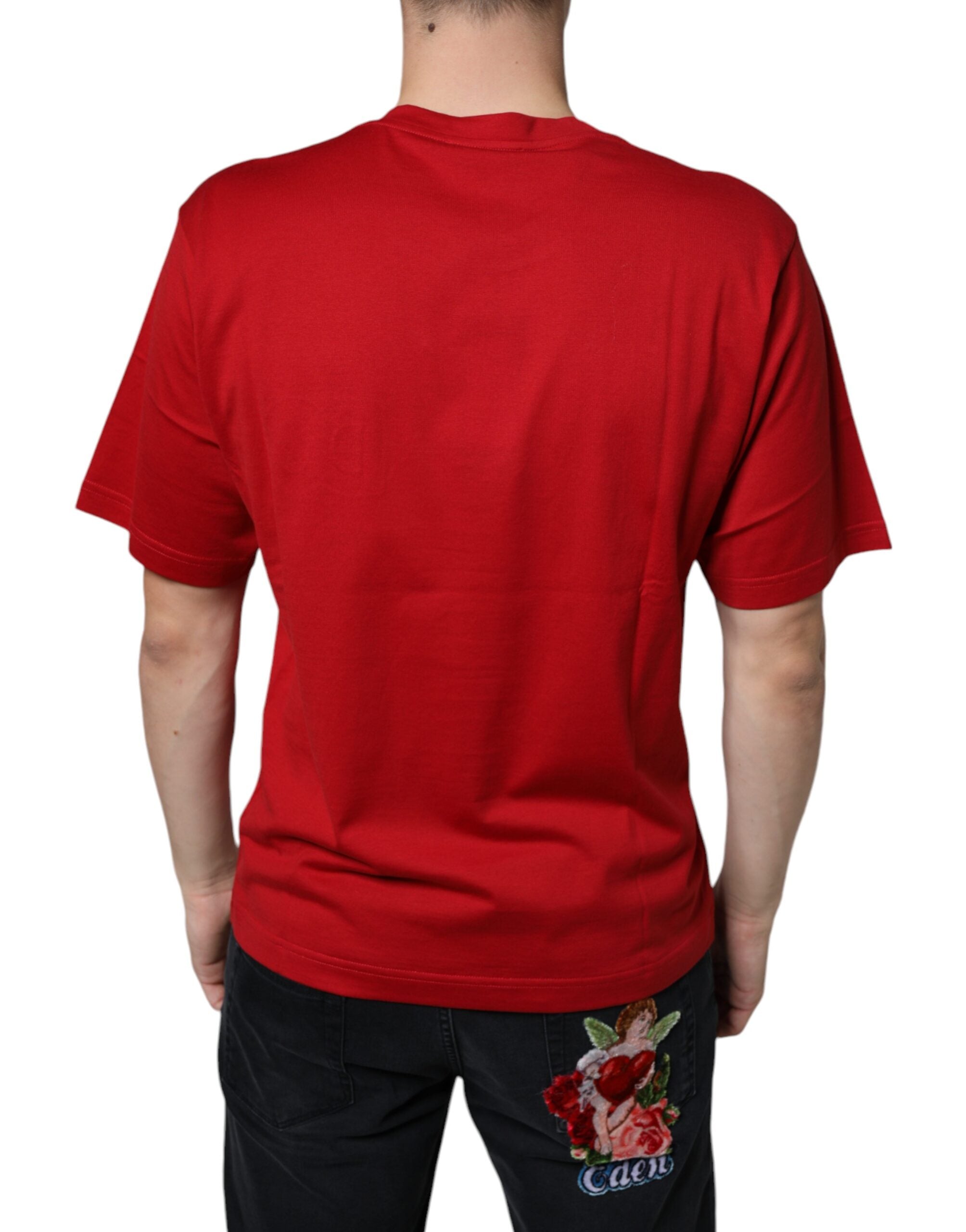 Dolce & Gabbana Red Cotton DG Logo Print Crew Neck Men's T-shirt