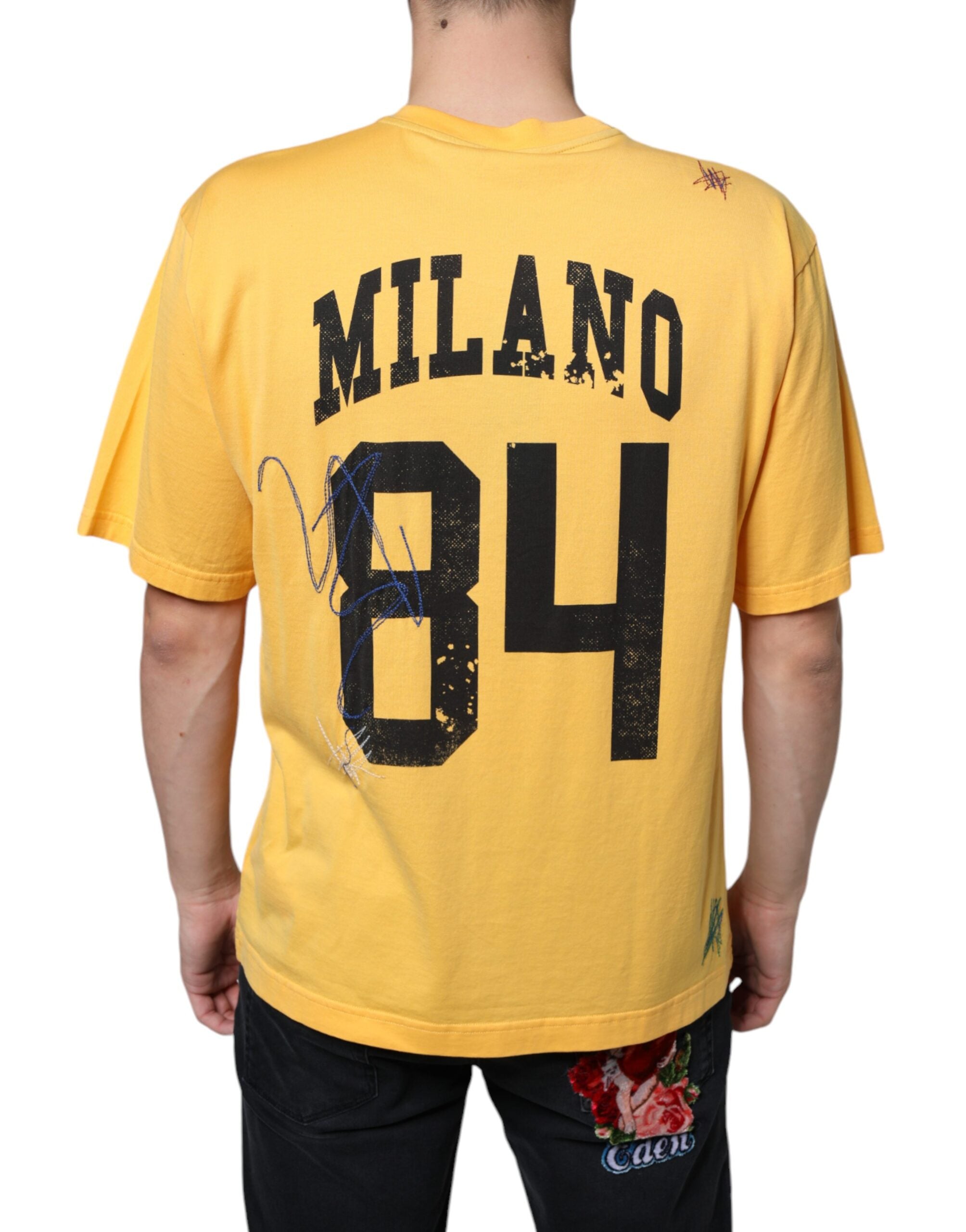 Dolce & Gabbana Yellow Secret Graden Floral Cotton Crew Neck Men's T-shirt