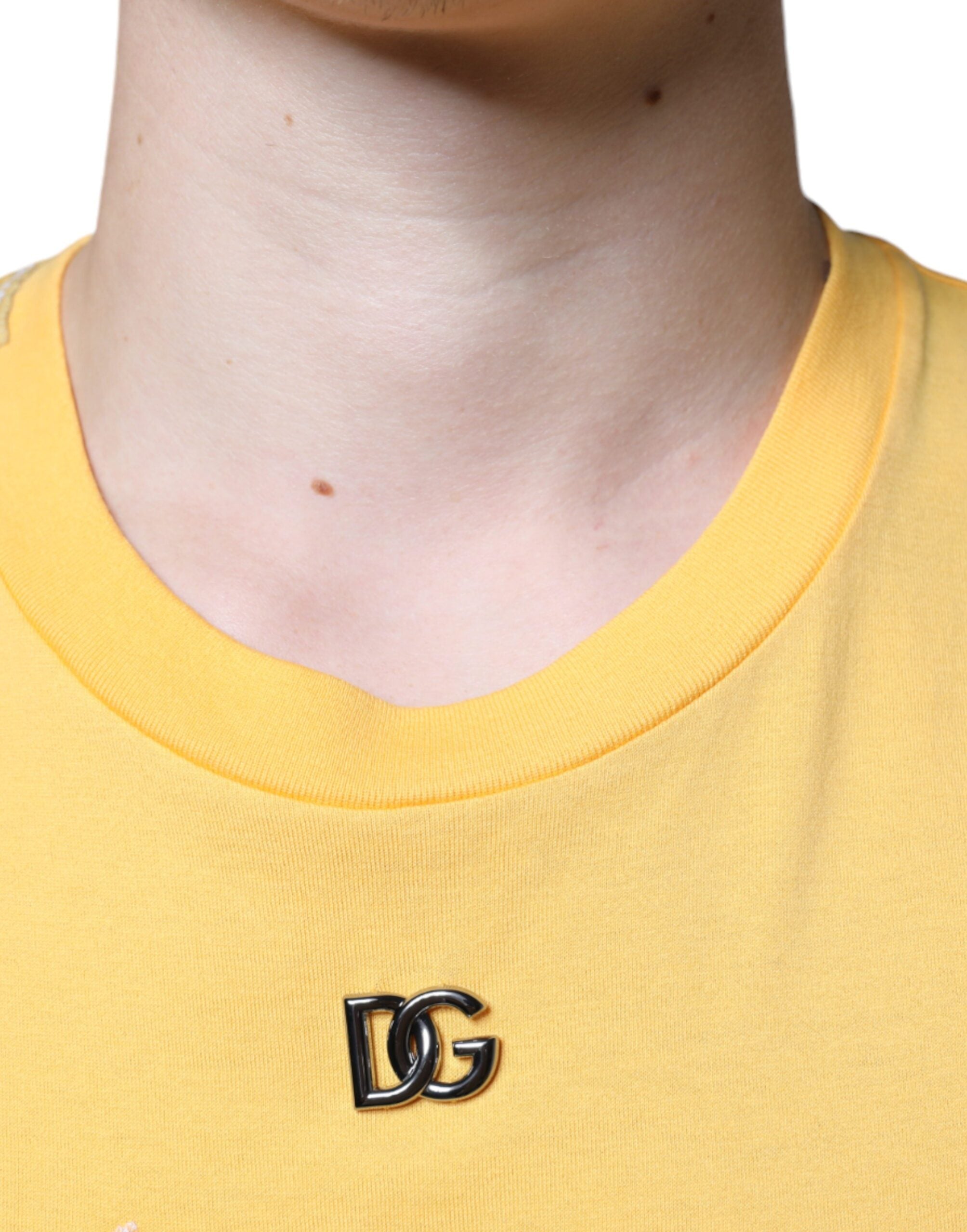 Dolce & Gabbana Yellow Secret Graden Floral Cotton Crew Neck Men's T-shirt