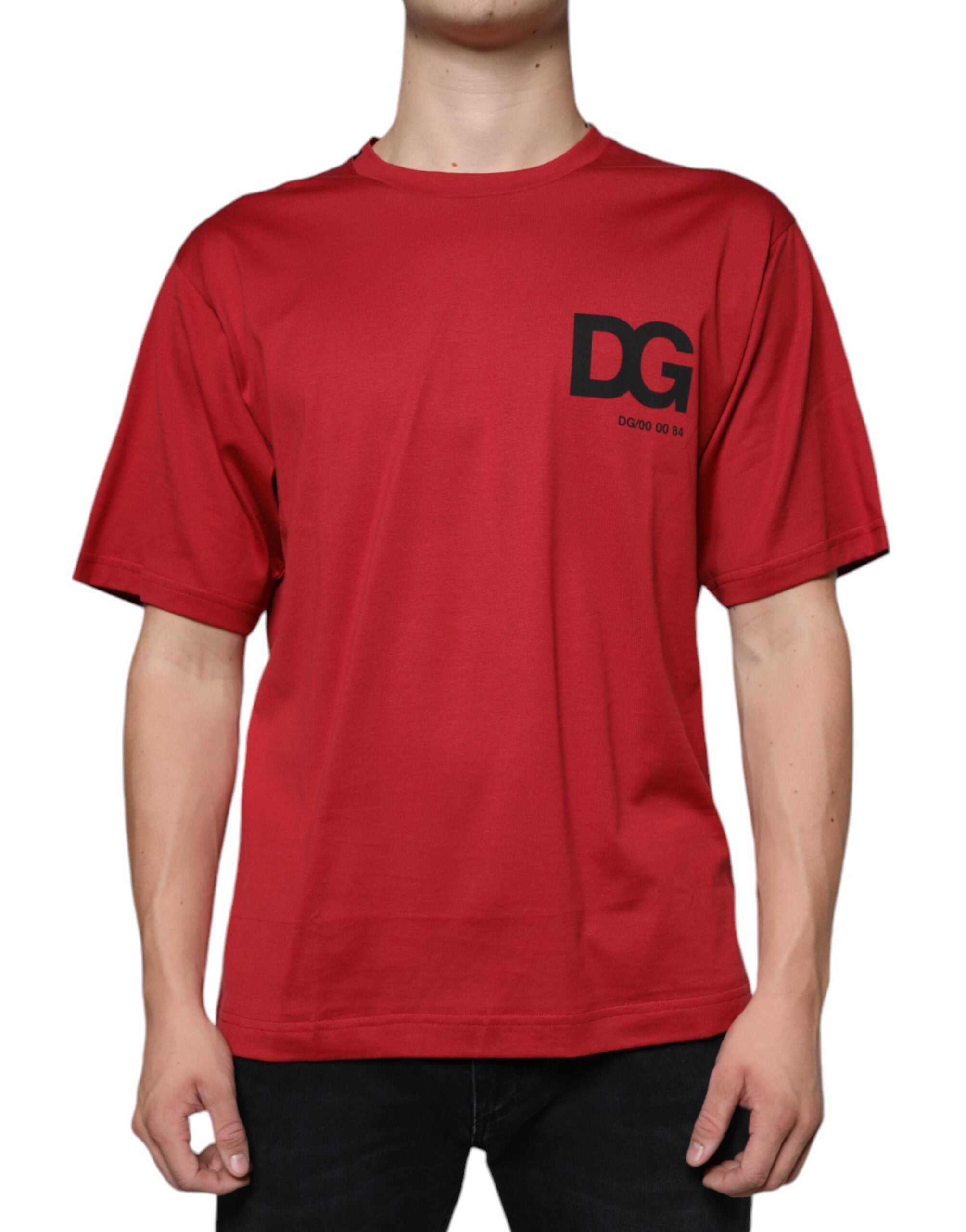 Dolce & Gabbana Red Cotton DG Logo Print Crew Neck Men's T-shirt