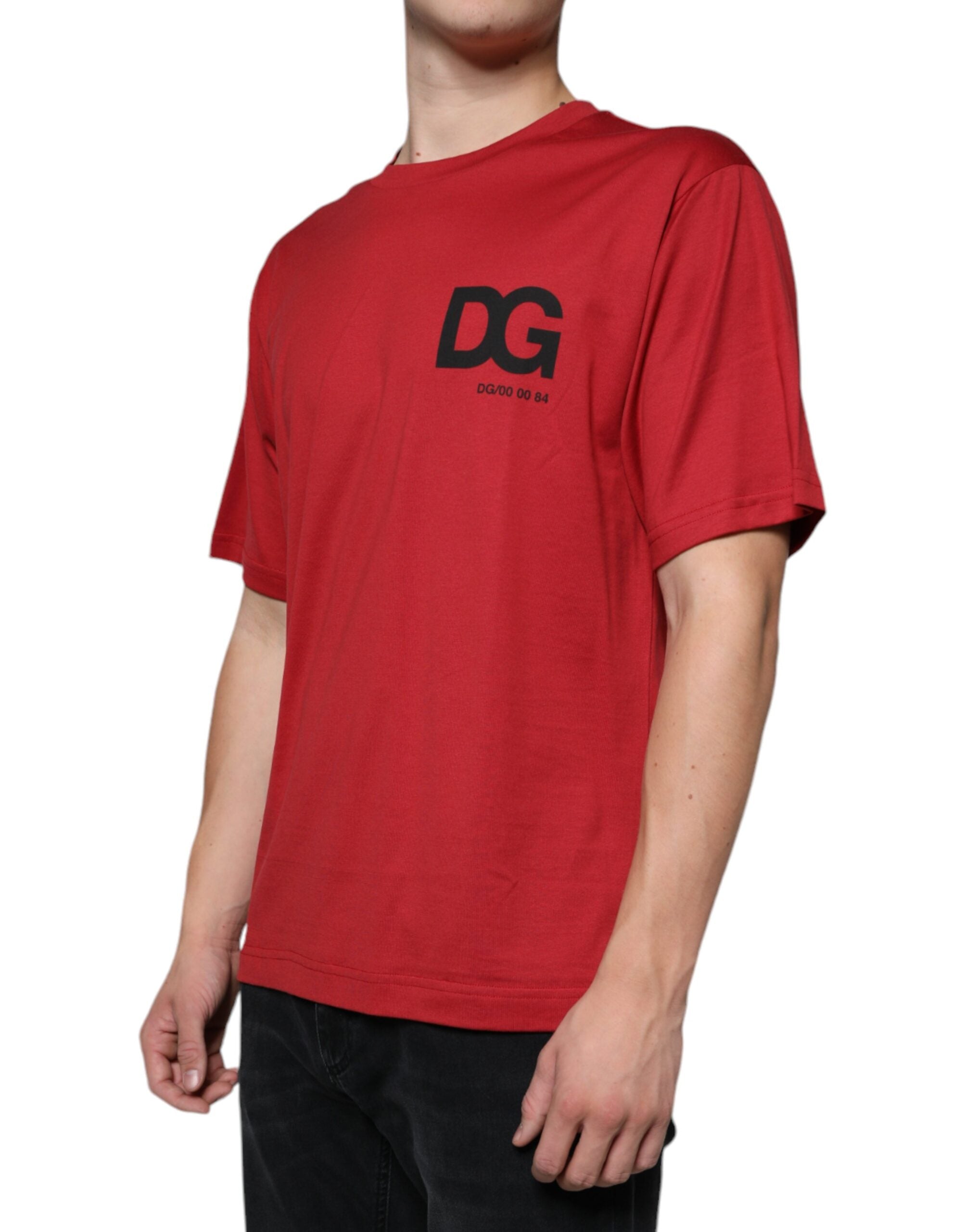 Dolce & Gabbana Red Cotton DG Logo Print Crew Neck Men's T-shirt