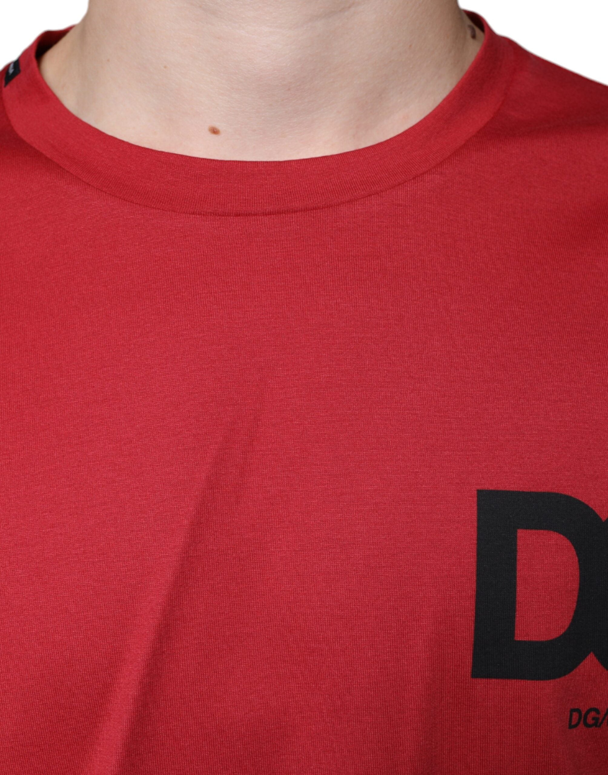 Dolce & Gabbana Red Cotton DG Logo Print Crew Neck Men's T-shirt