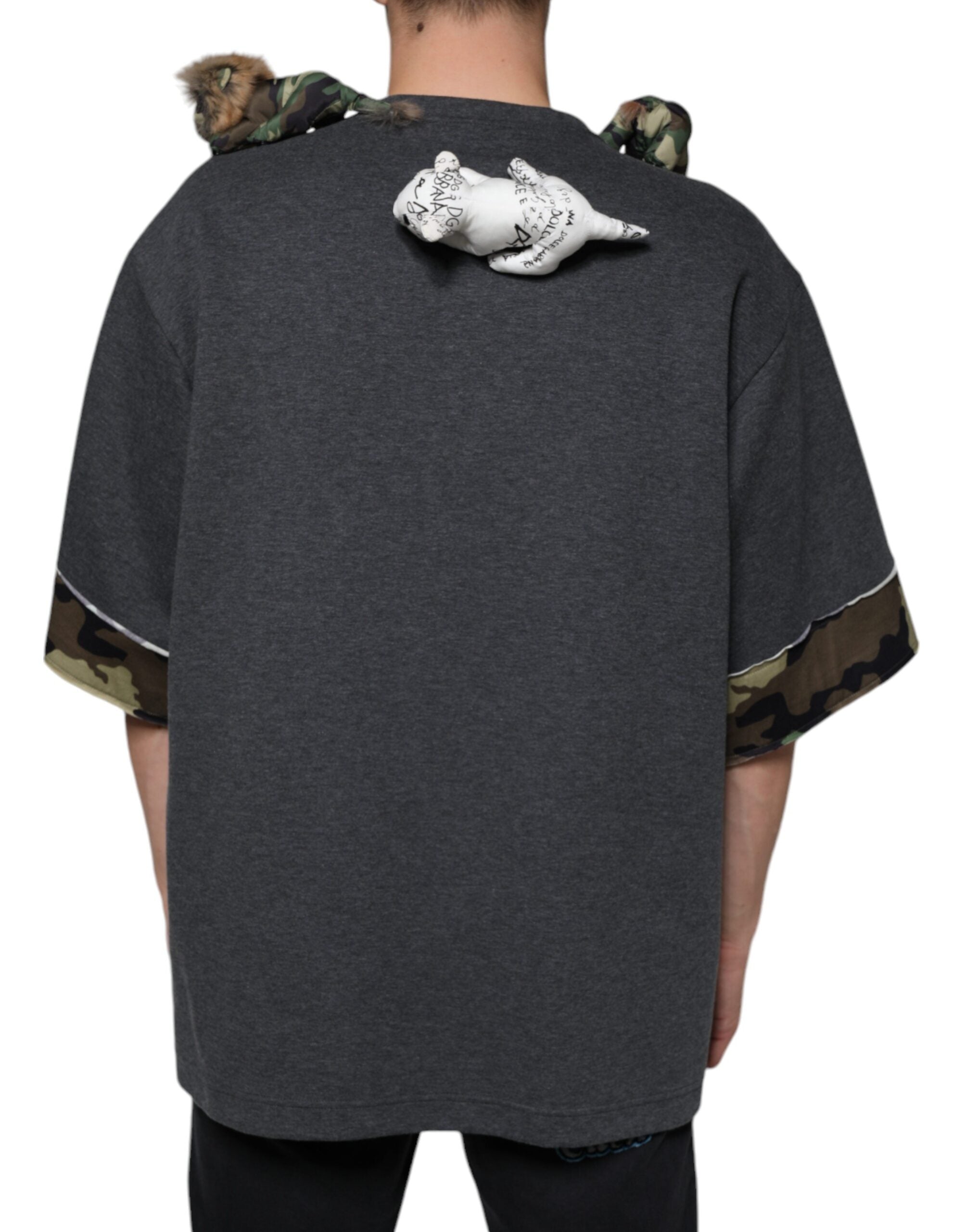 Dolce & Gabbana Gray Camouflage Animal Stuff Cotton Men's T-shirt
