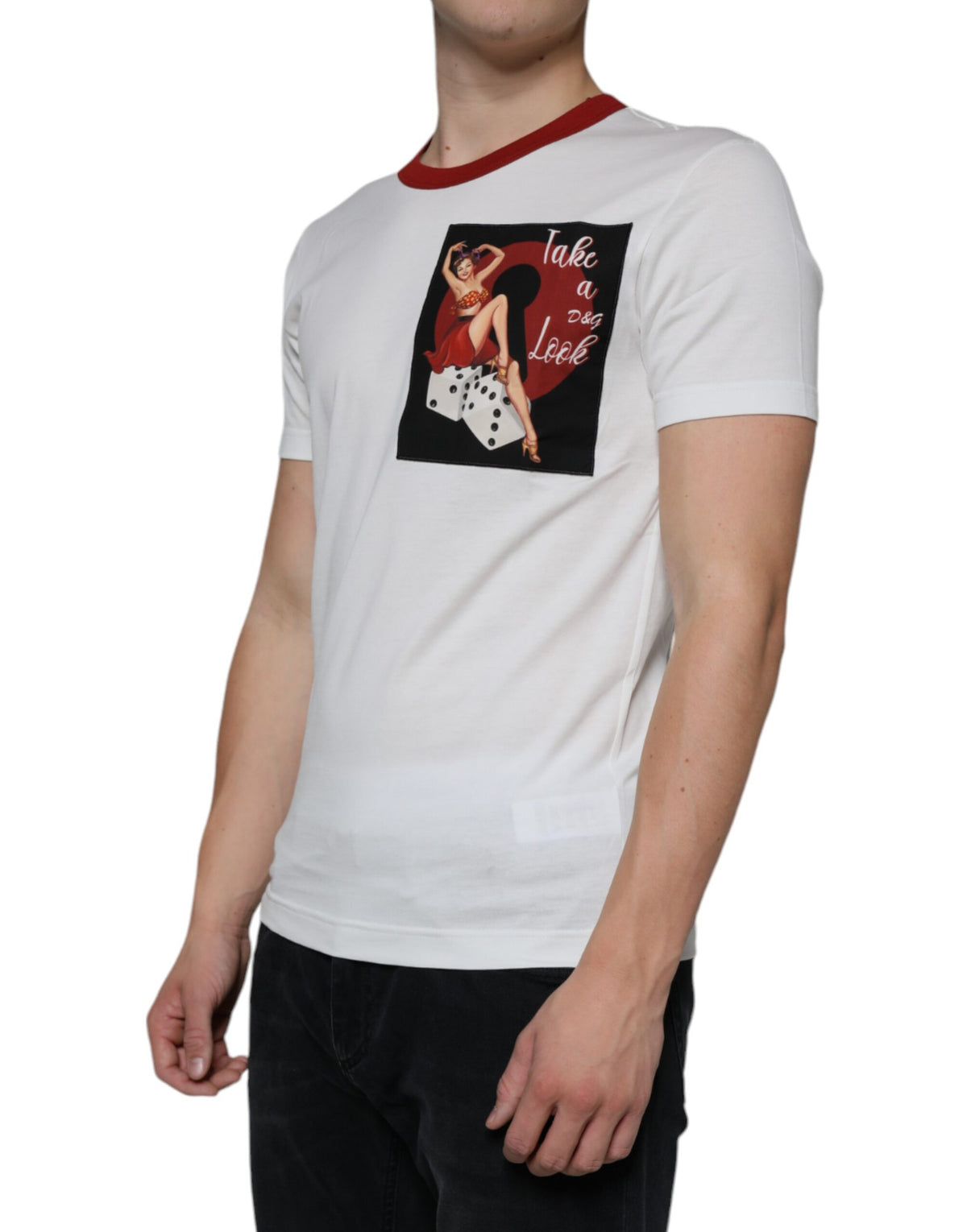 Dolce & Gabbana White Graphic Print Cotton Crew Neck Men's T-shirt (Pre-Owned)