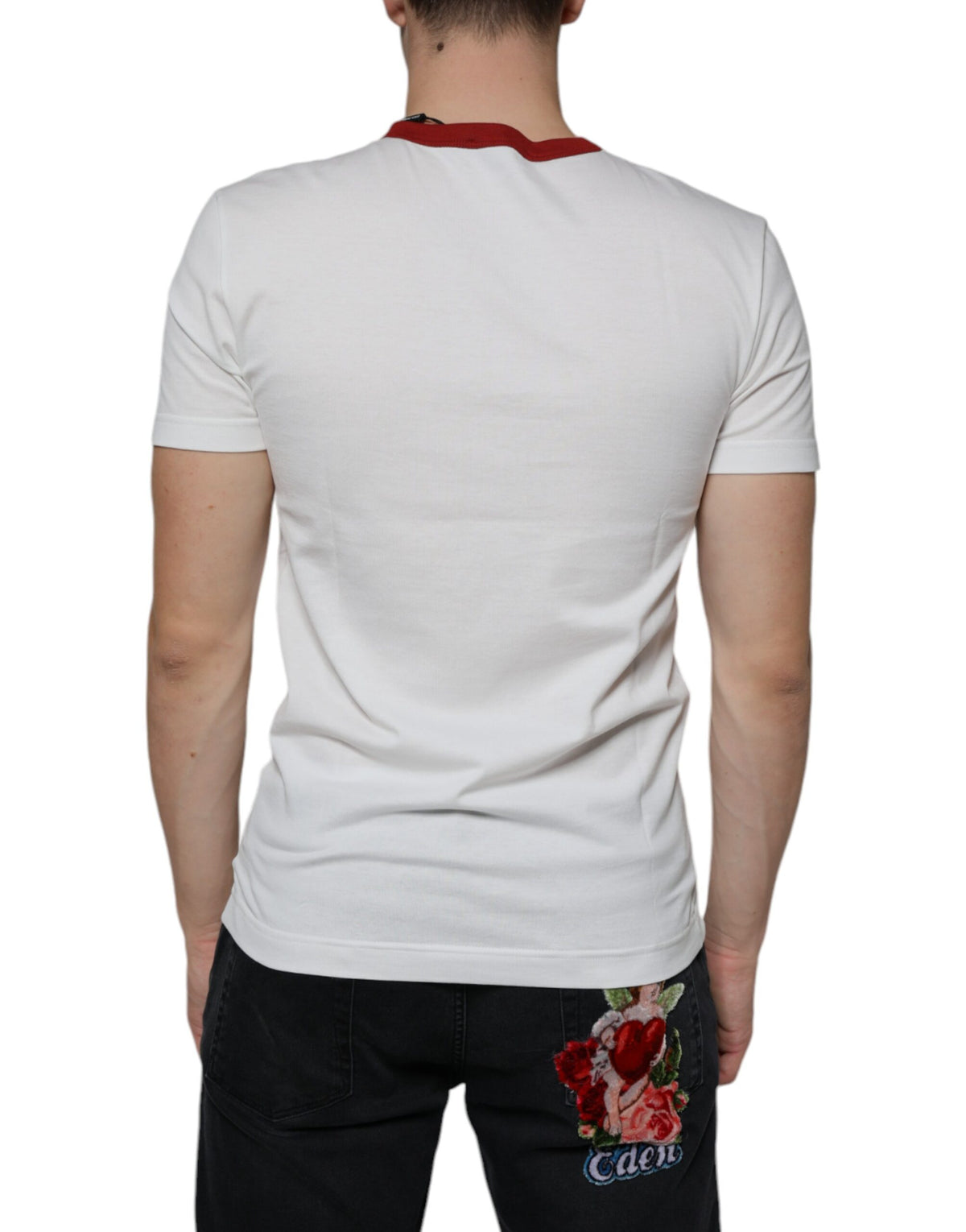 Dolce & Gabbana White Graphic Print Cotton Crew Neck Men's T-shirt (Pre-Owned)
