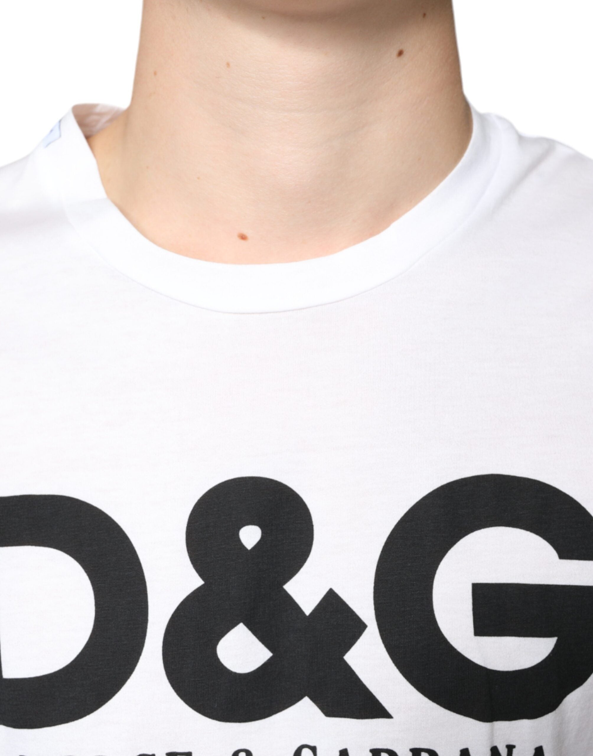 Dolce & Gabbana White Cotton DG Logo Print Casual Men's T-shirt