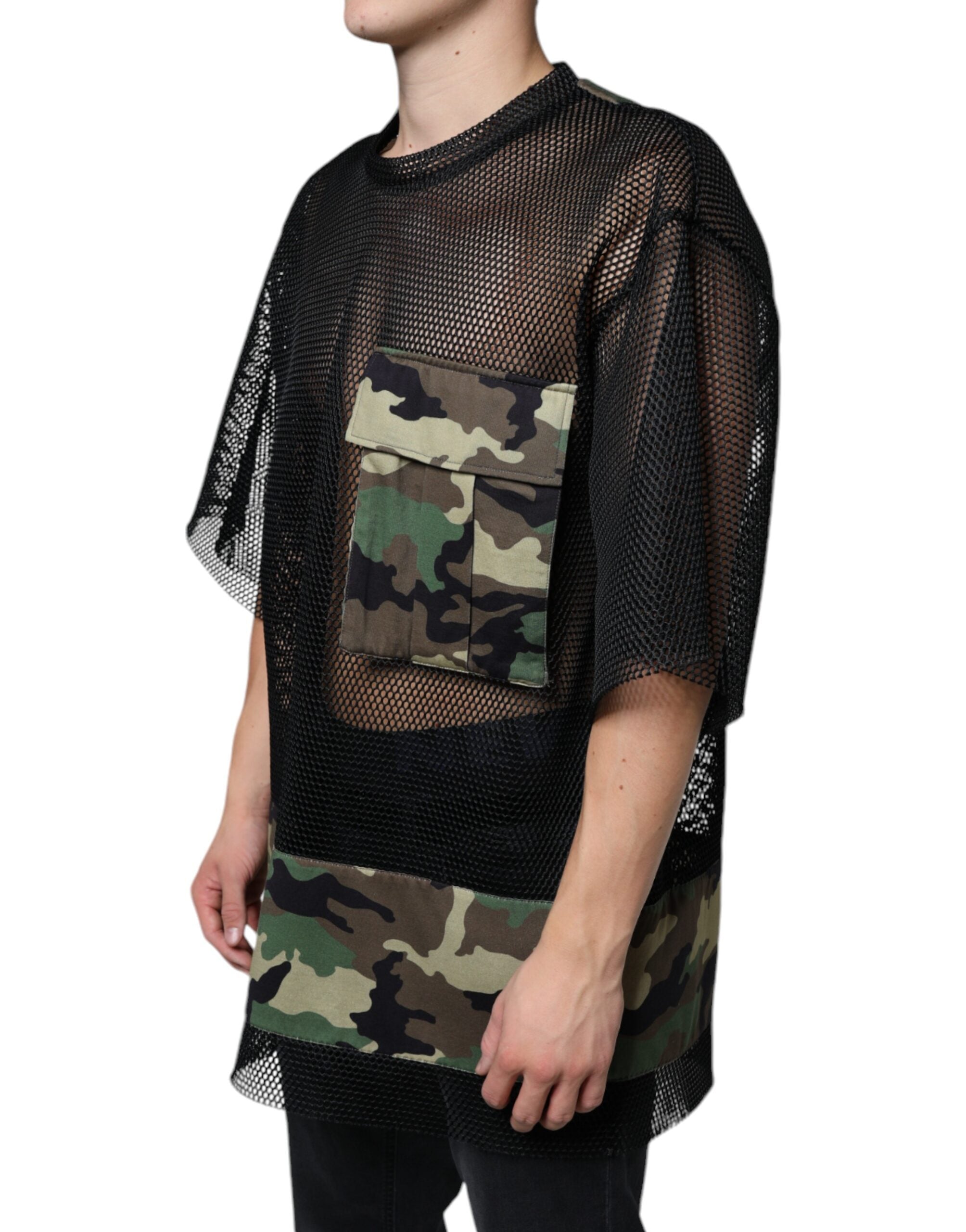 Dolce & Gabbana Black Mesh Camouflage Short Sleeves Men's T-shirt