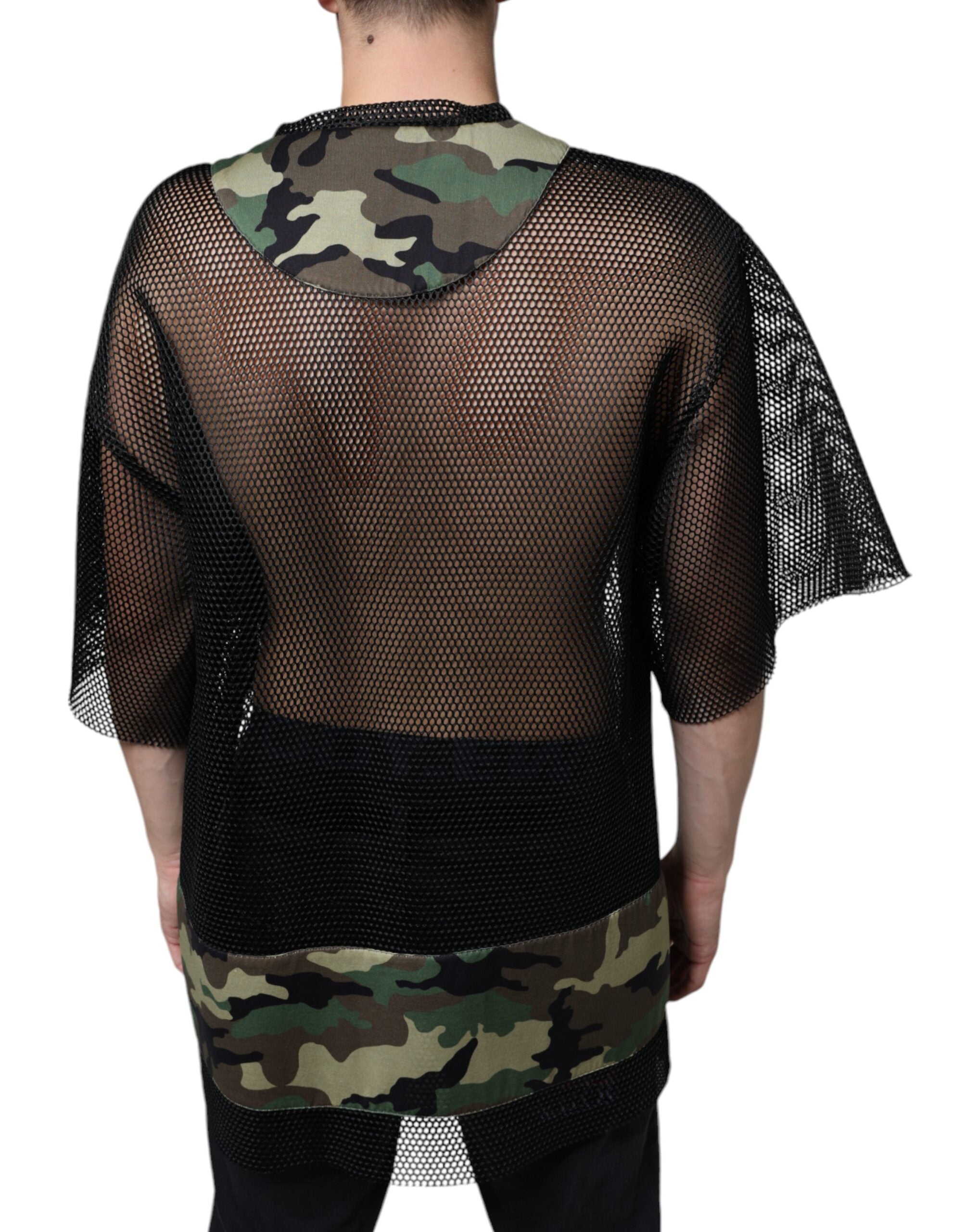 Dolce & Gabbana Black Mesh Camouflage Short Sleeves Men's T-shirt