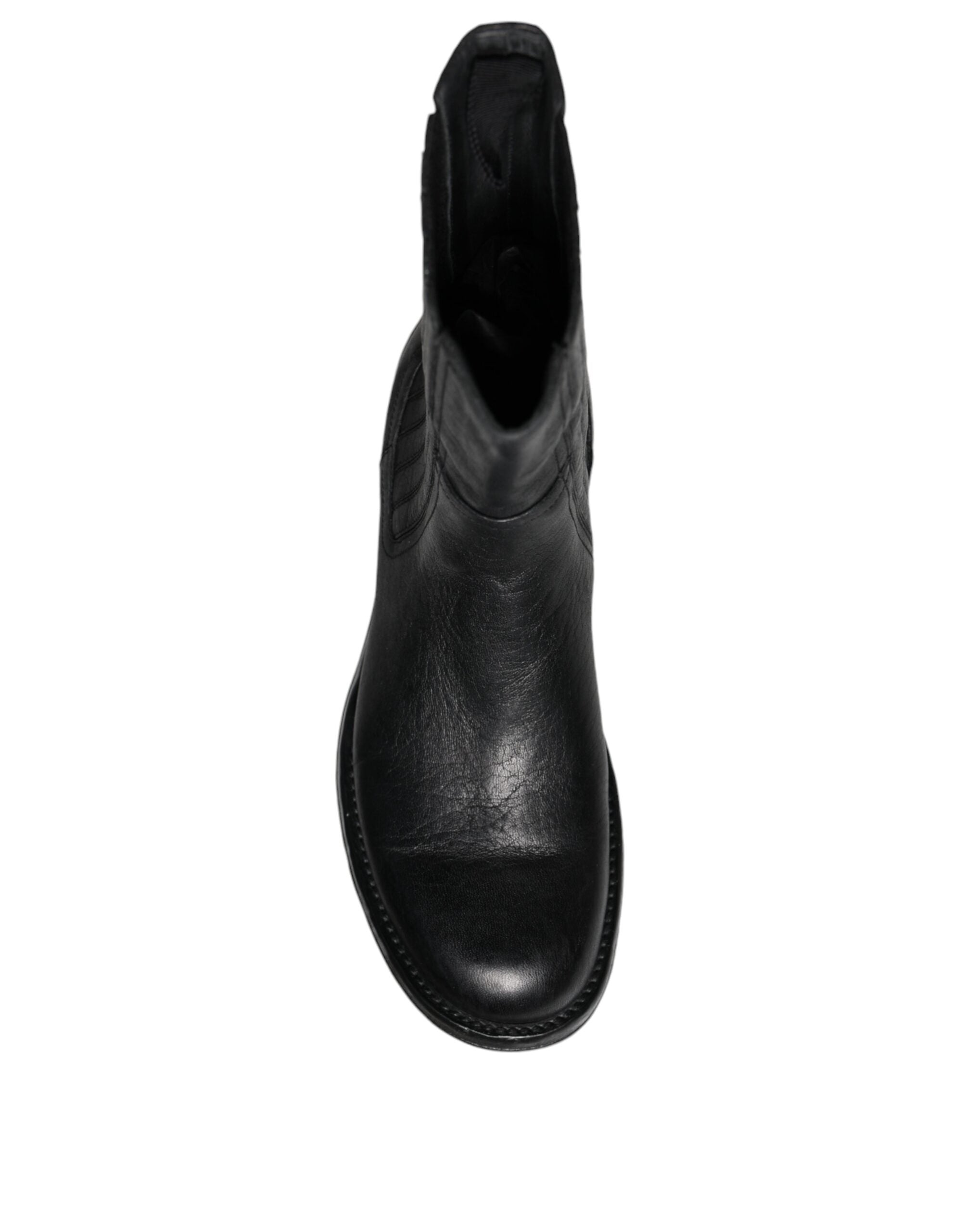 Dolce & Gabbana Black Horse Leather Mid Calf Boots Men's Shoes (Pre-Owned)