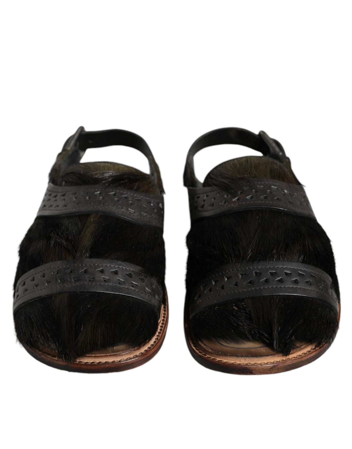 Dolce & Gabbana Black Gazelle Hair Leather Flats Sandals Men's Shoes (Pre-Owned)