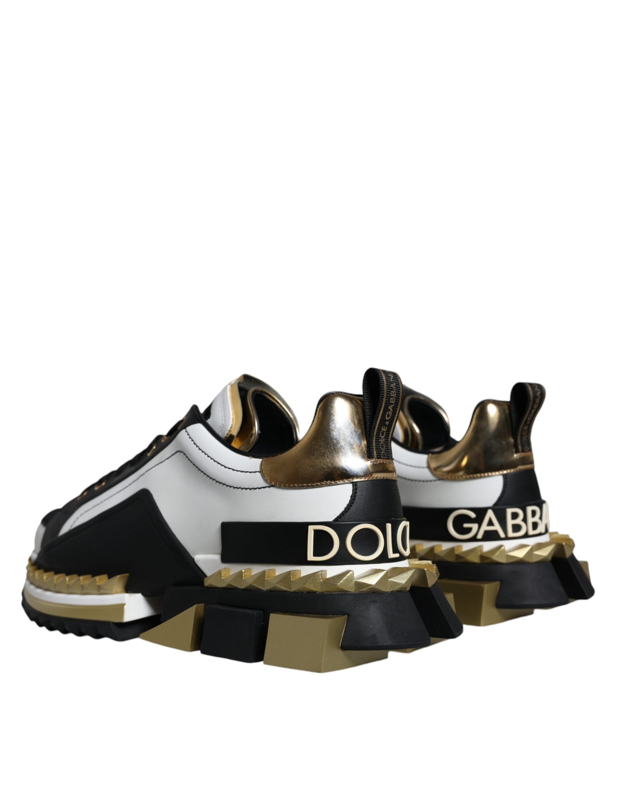 Dolce & Gabbana White Gold Black Leather SUPER KING Sneakers Men's Shoes